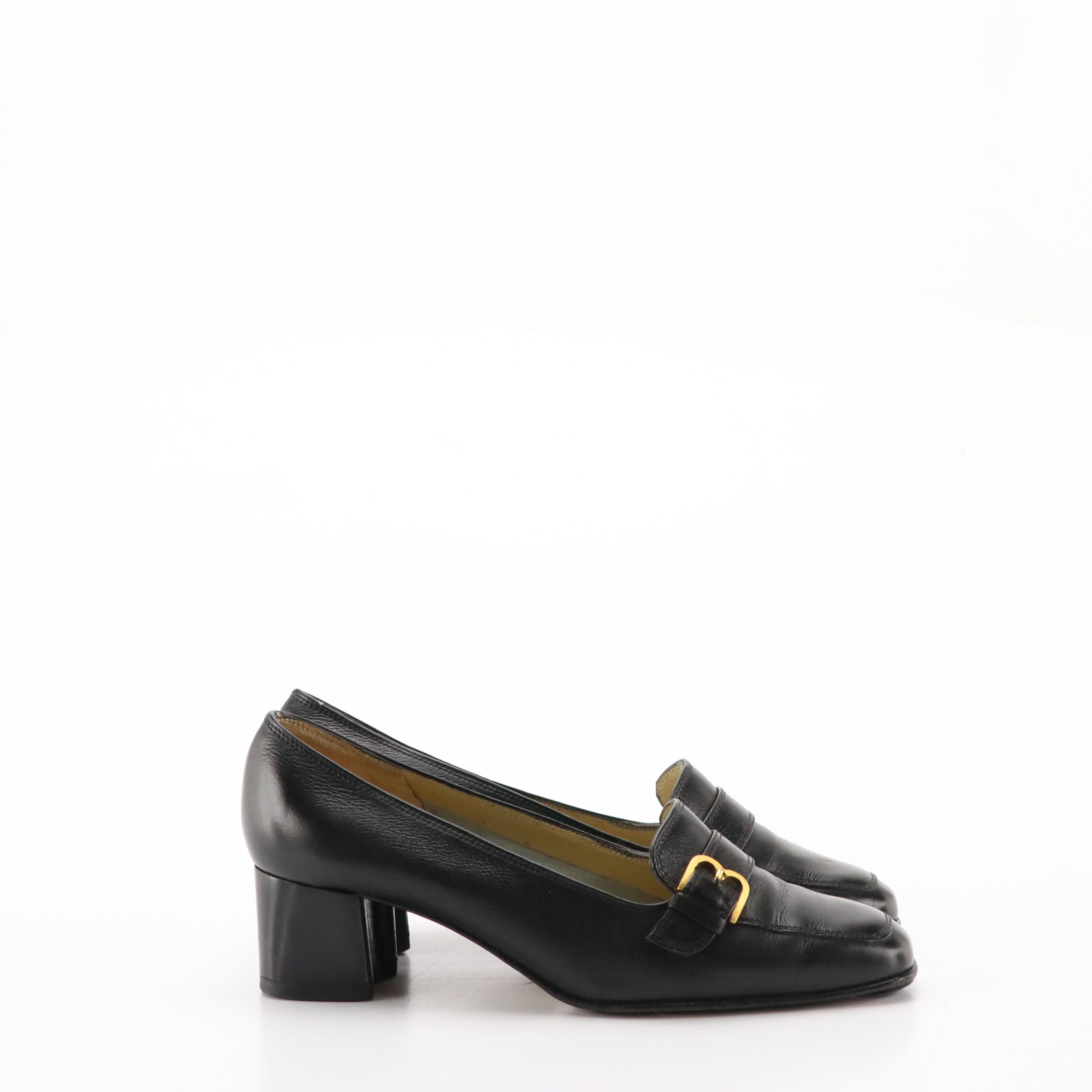 Salvatore Ferragamo Shiny Suede Low Heeled Shoes, Bally Heeled Leather Loafers