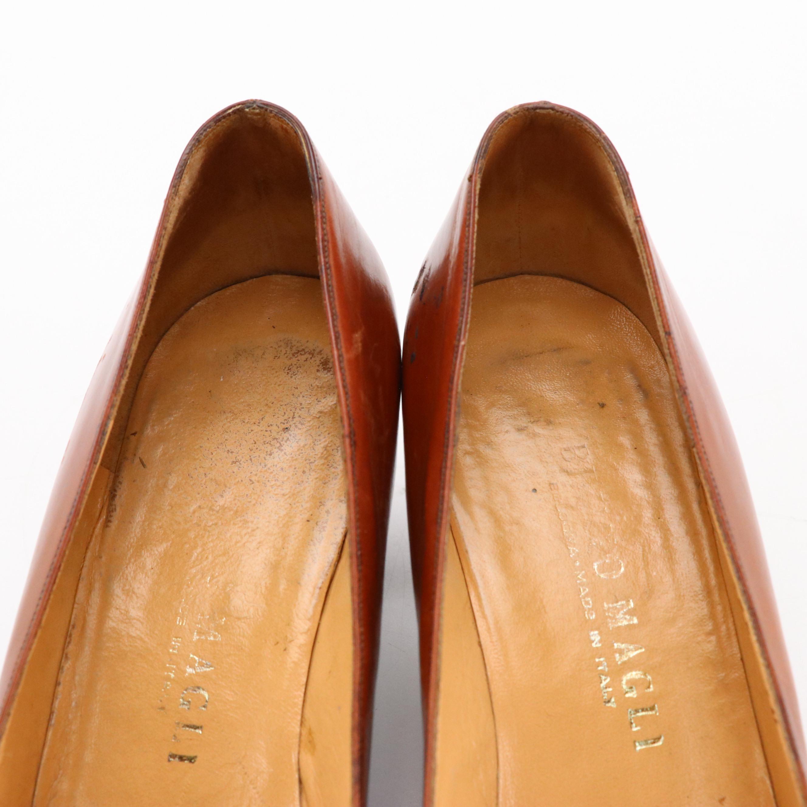 Bally and Bruno Magli Caramel Brown Leather Low-Heeled Shoes