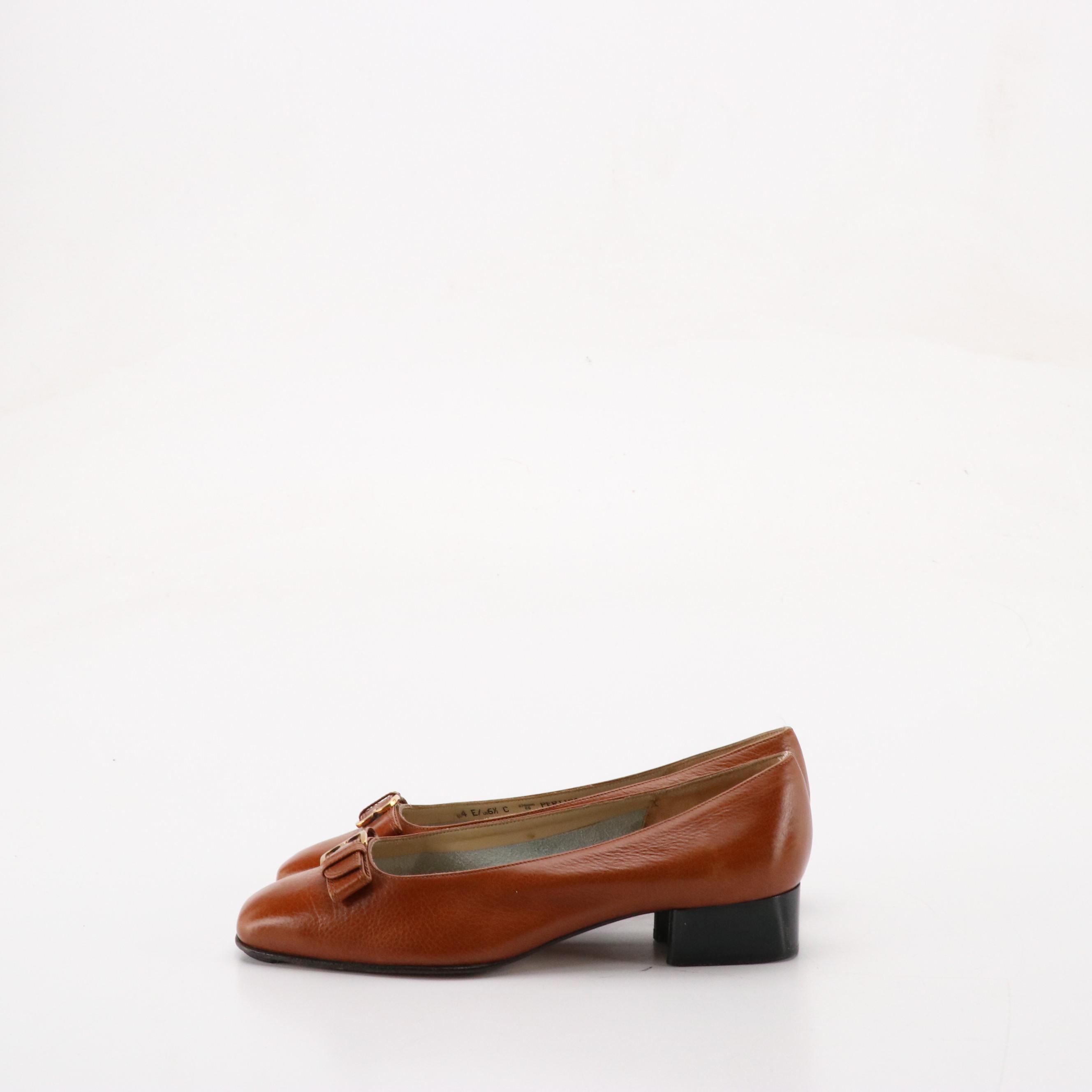 Bally and Bruno Magli Caramel Brown Leather Low-Heeled Shoes