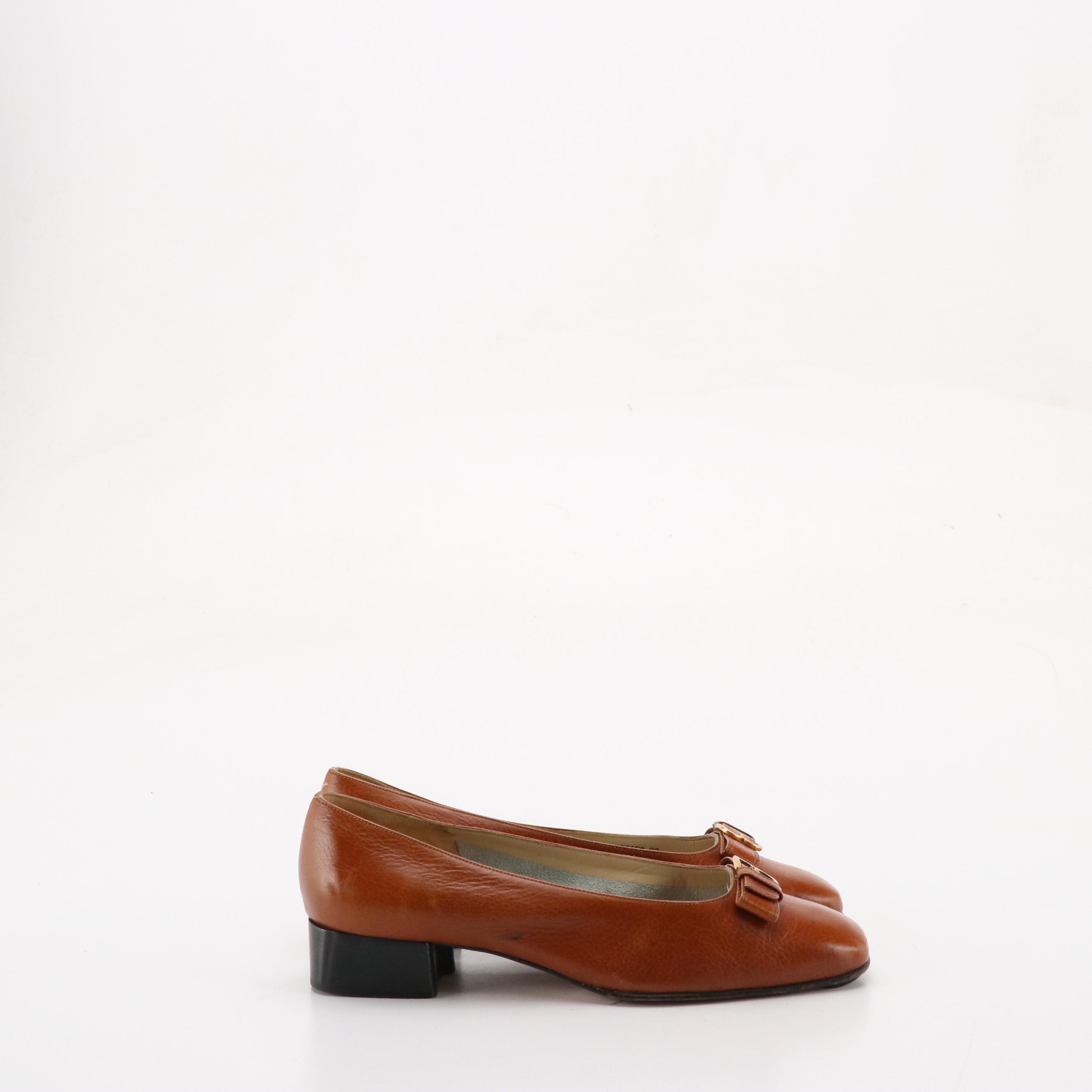 Bally and Bruno Magli Caramel Brown Leather Low-Heeled Shoes