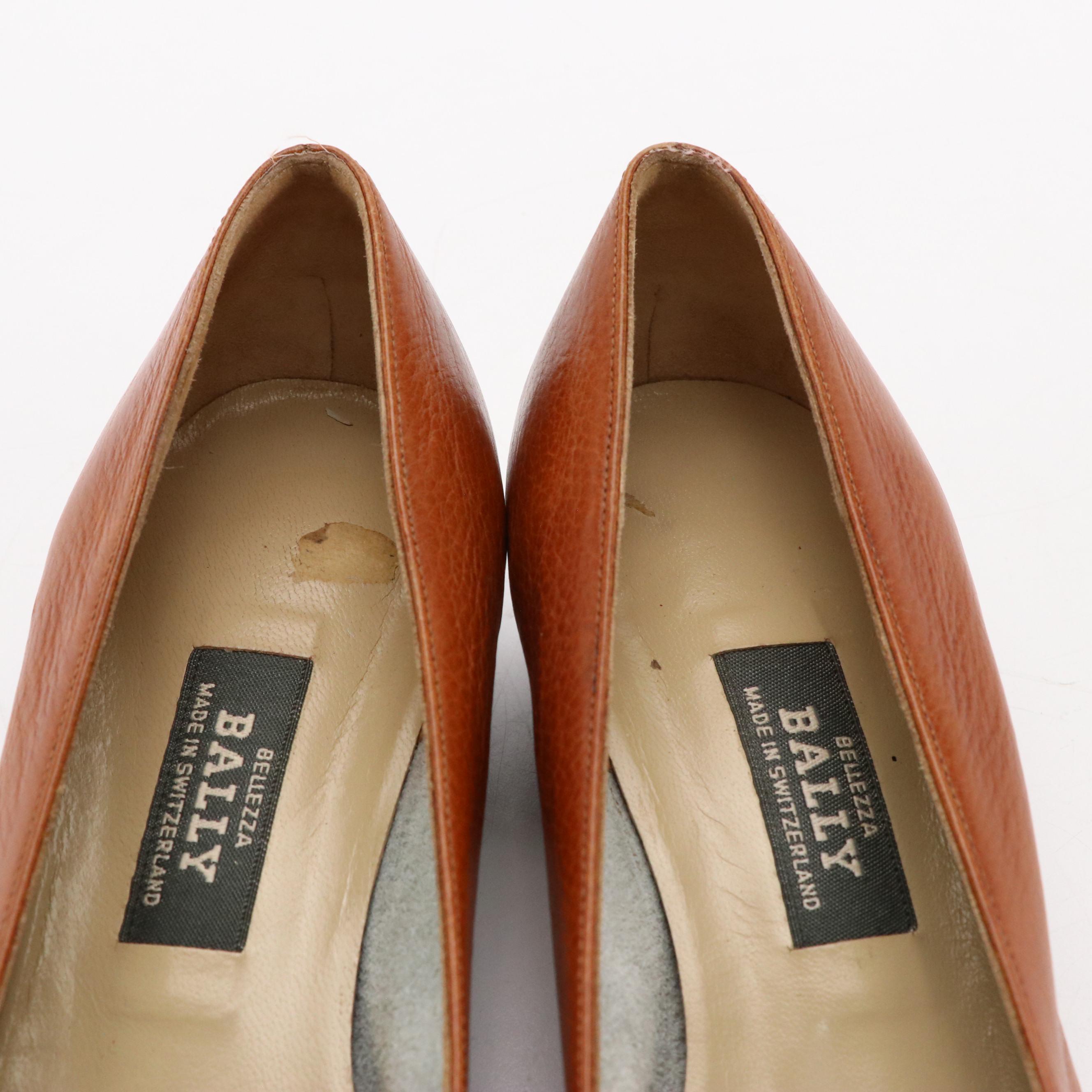 Bally and Bruno Magli Caramel Brown Leather Low-Heeled Shoes