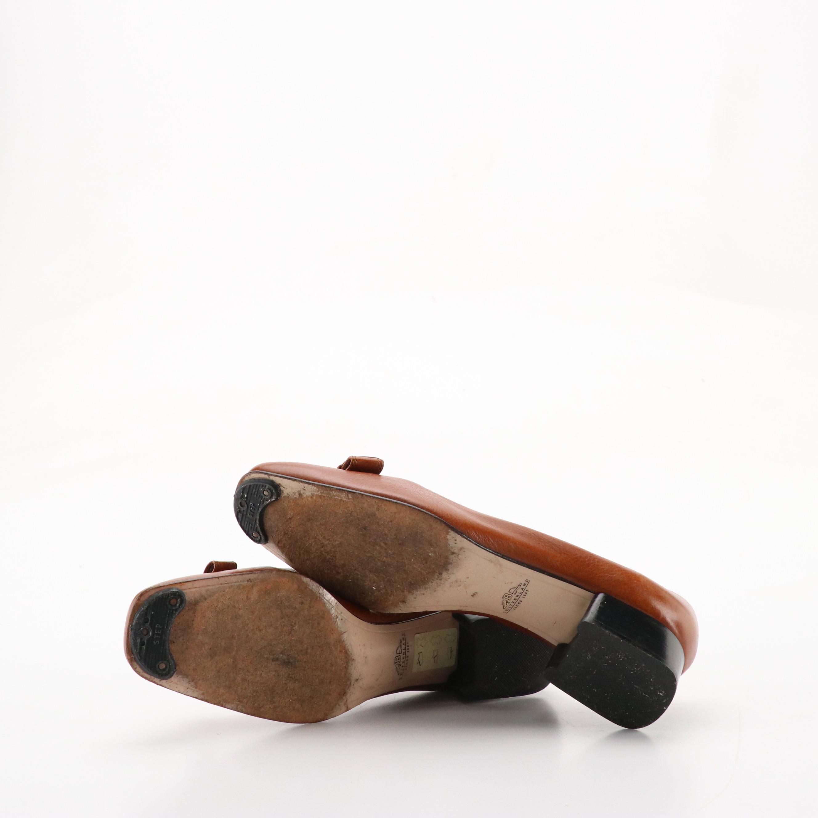 Bally and Bruno Magli Caramel Brown Leather Low-Heeled Shoes