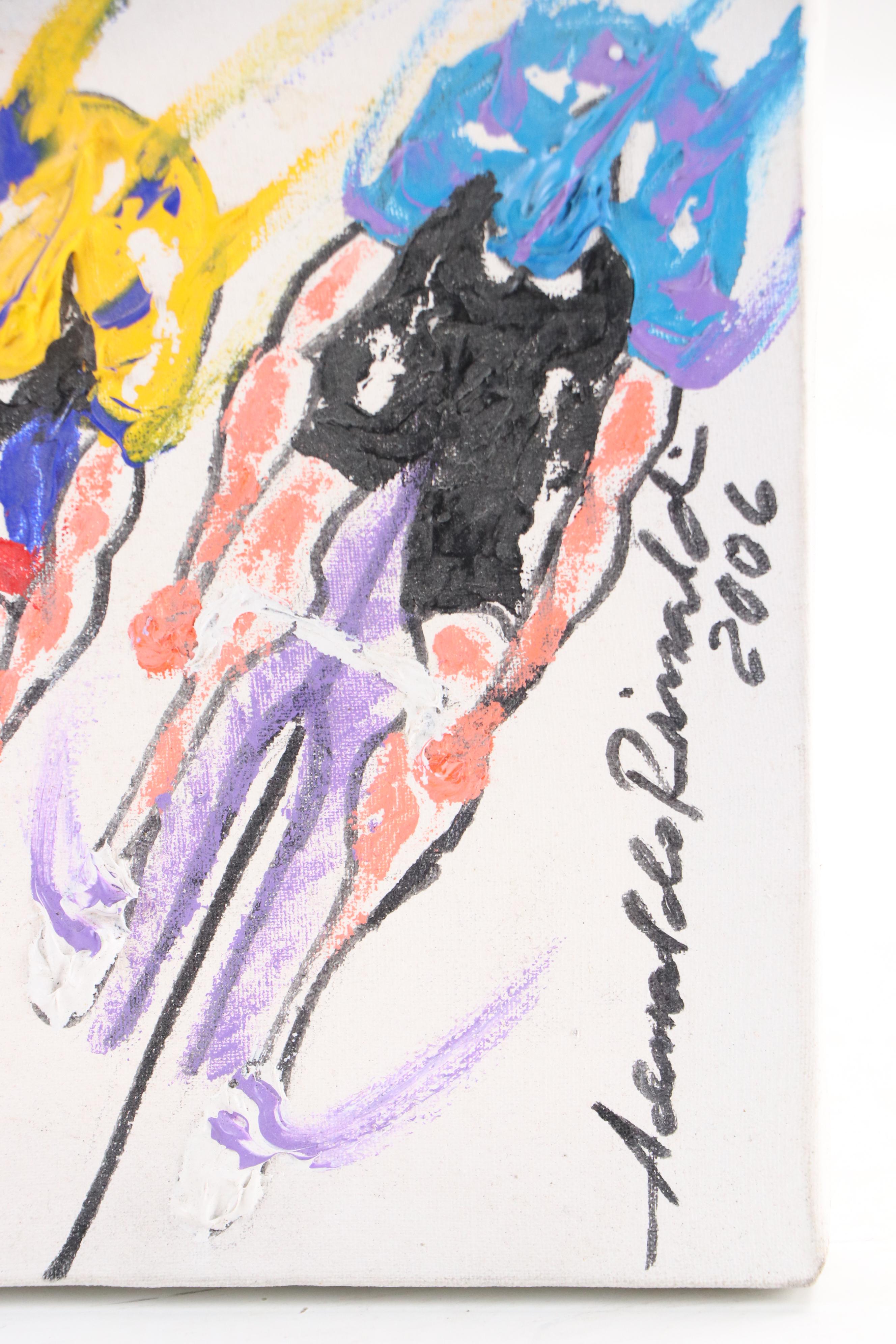 Acemaldo Rinaldi Stylized Acrylic Painting of Racing Cyclists, 2006