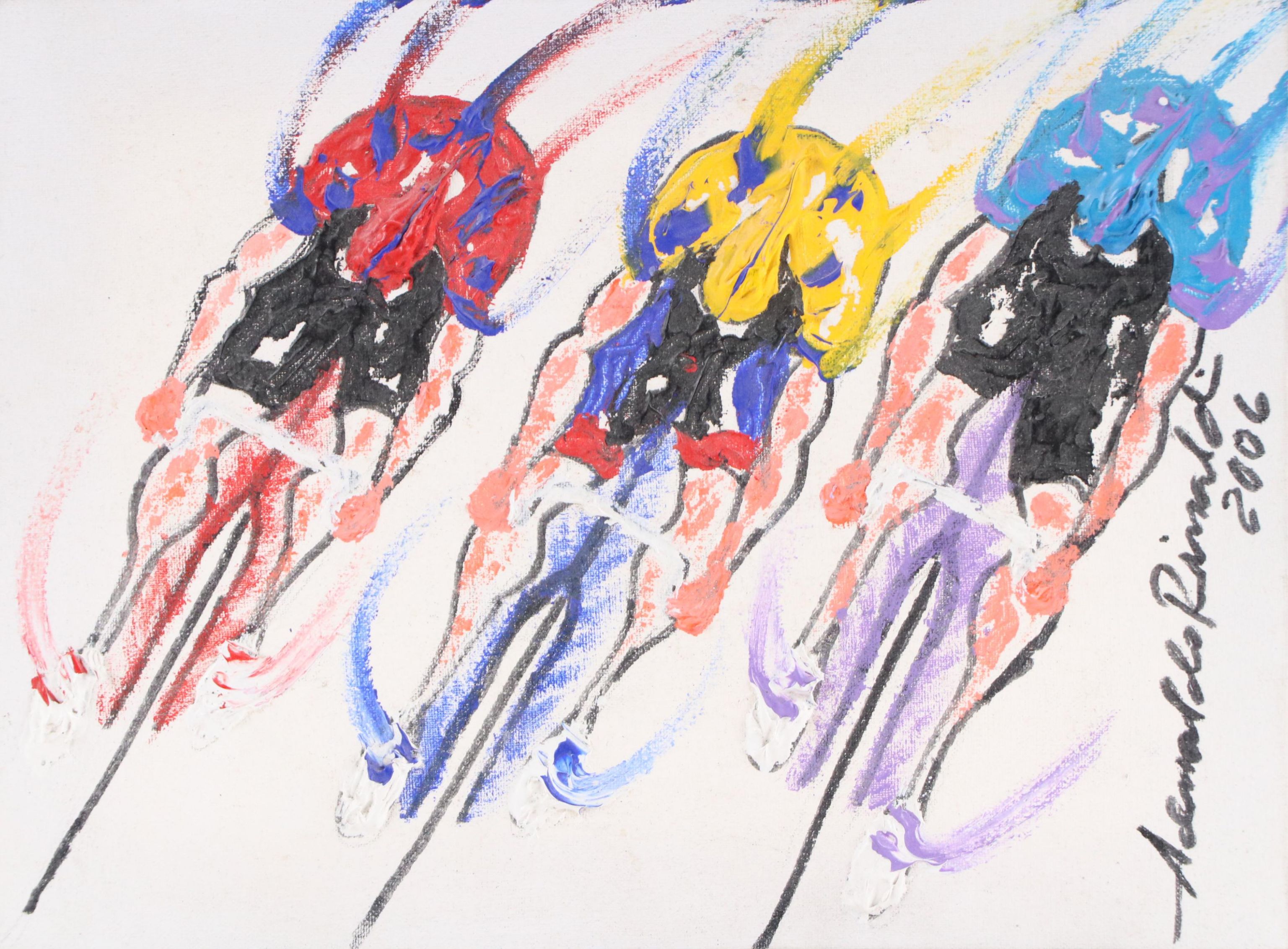 Acemaldo Rinaldi Stylized Acrylic Painting of Racing Cyclists, 2006