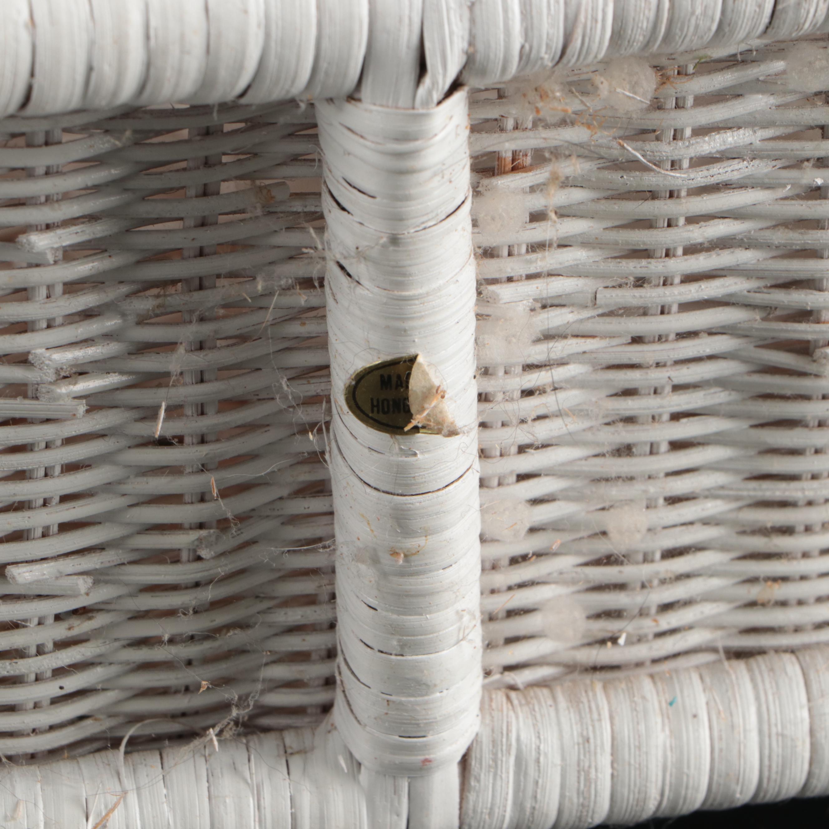 Mud-Century Style White-Painted Wicker Table Lamp and Magazine Rack