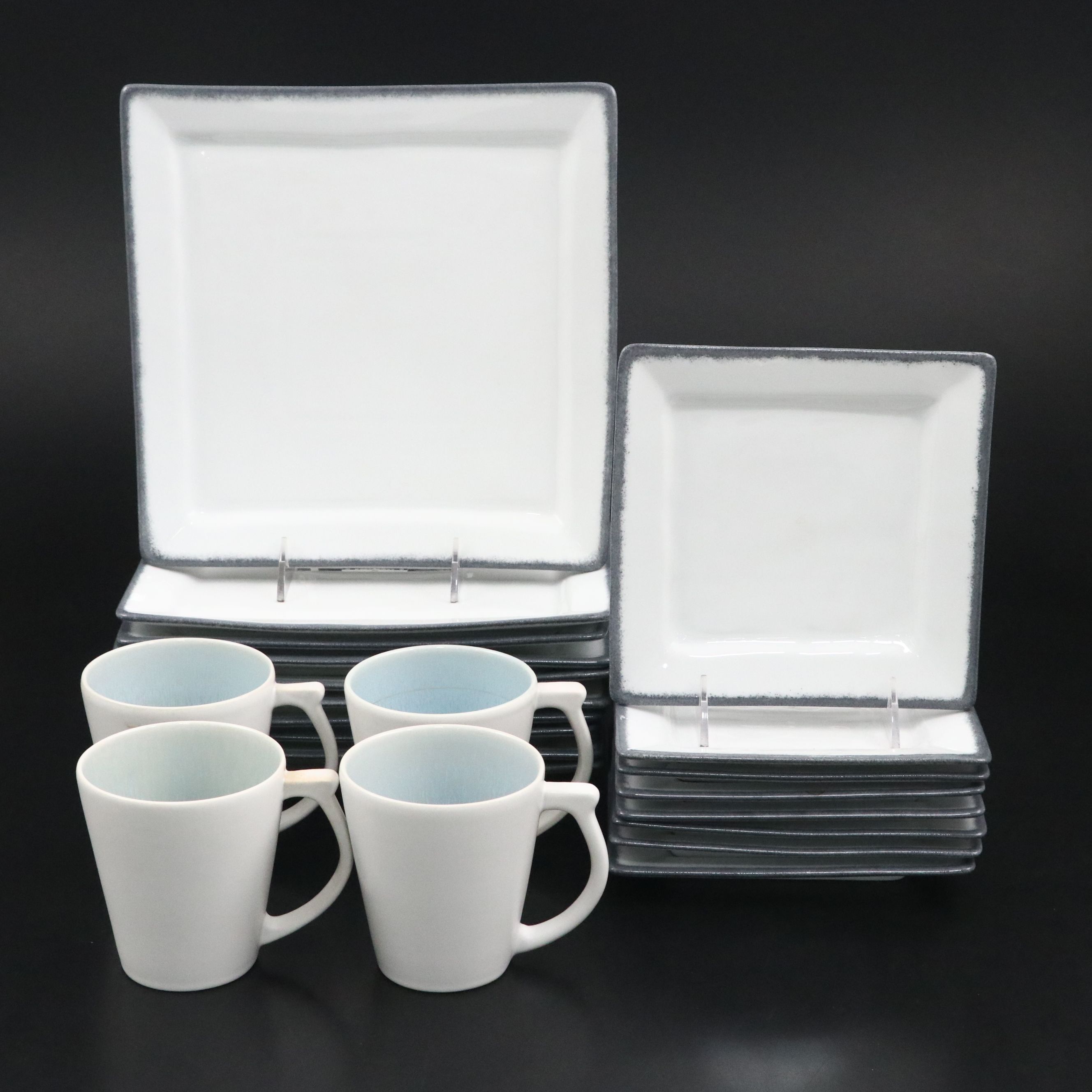 Pillivuyt French "Quartet" Ceramic Plates with Jars "Vuelta" Mugs