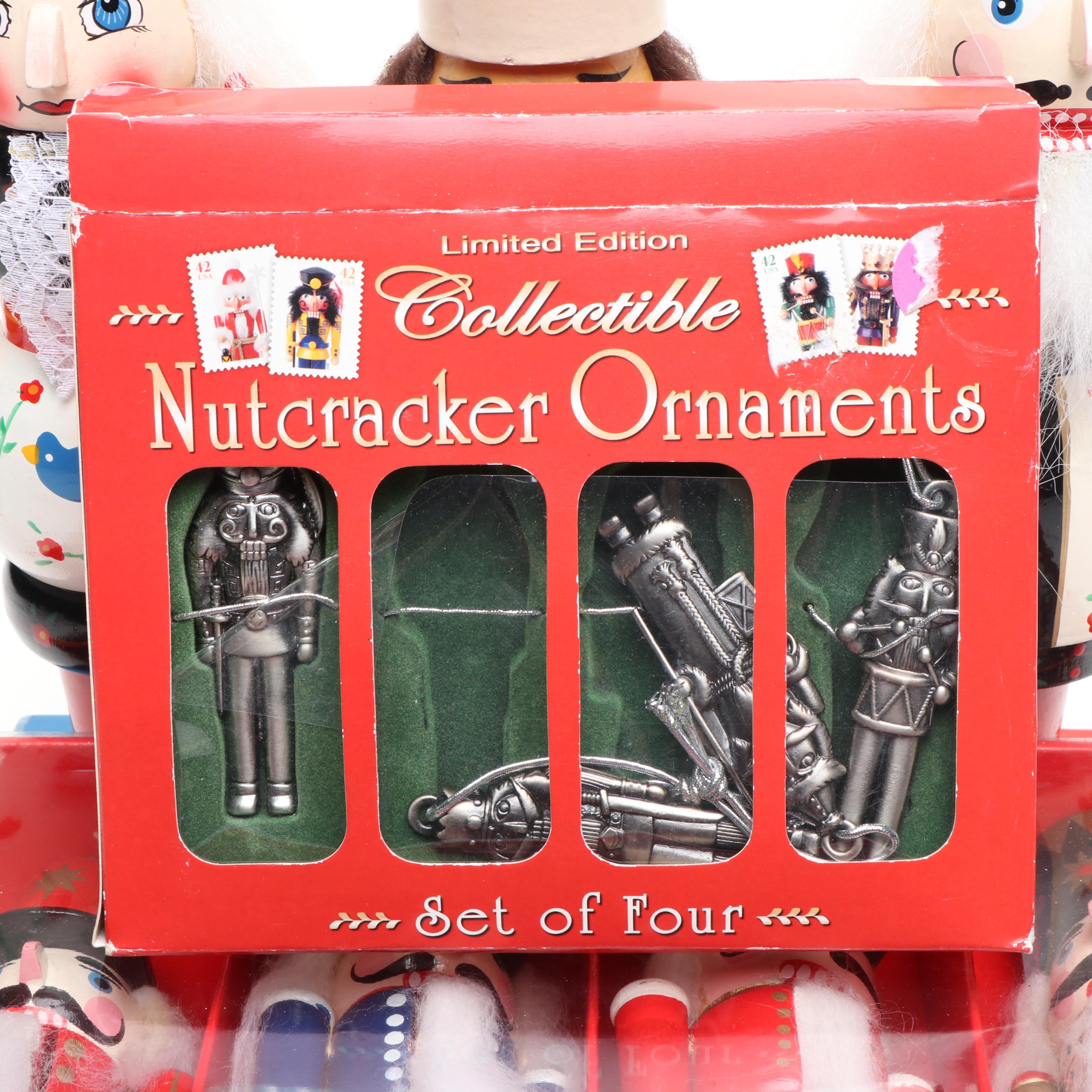 Holiday Lane and Other Nutcracker Ornaments with Wooden Nutcracker Figurines