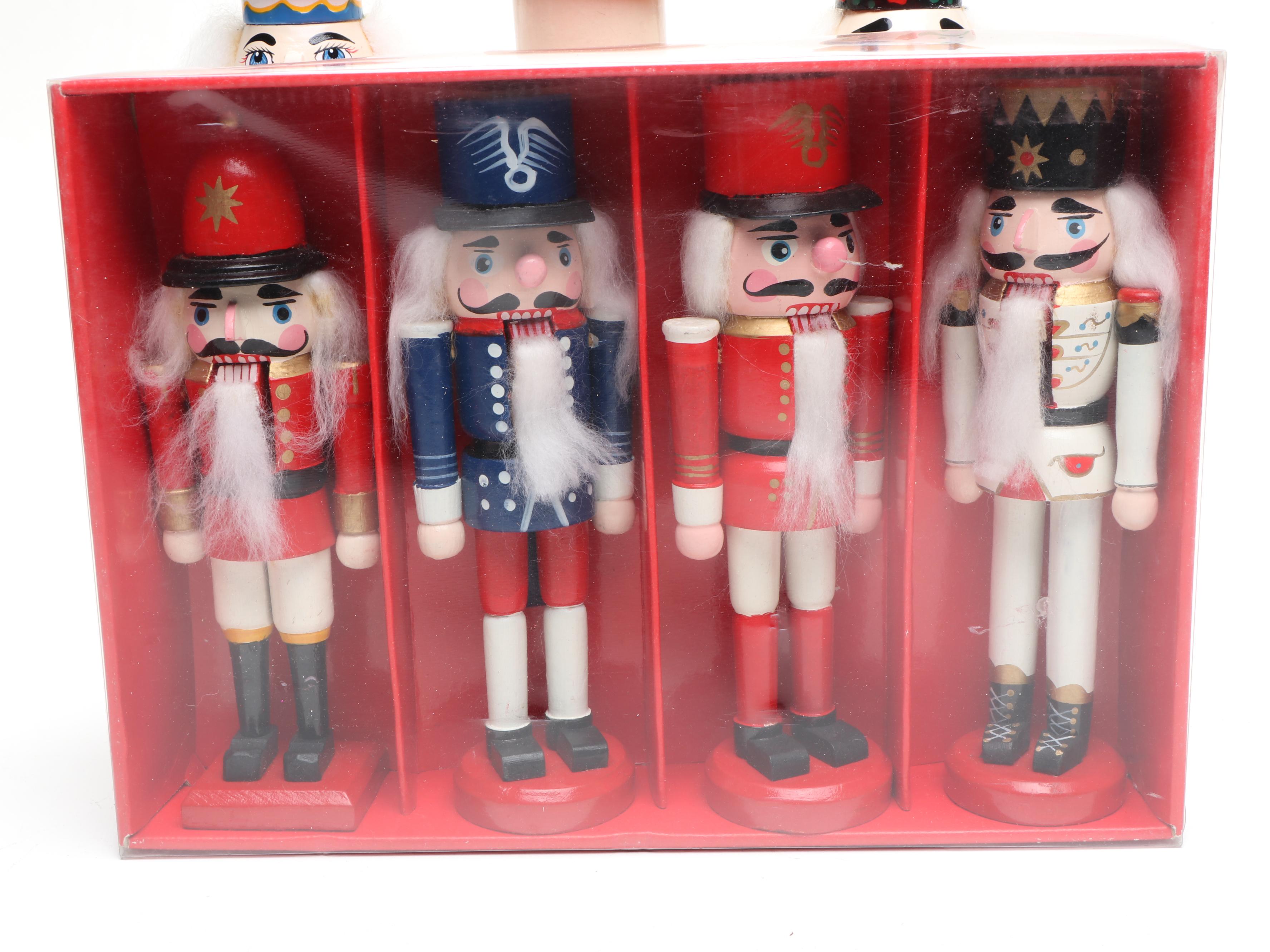 Holiday Lane and Other Nutcracker Ornaments with Wooden Nutcracker Figurines