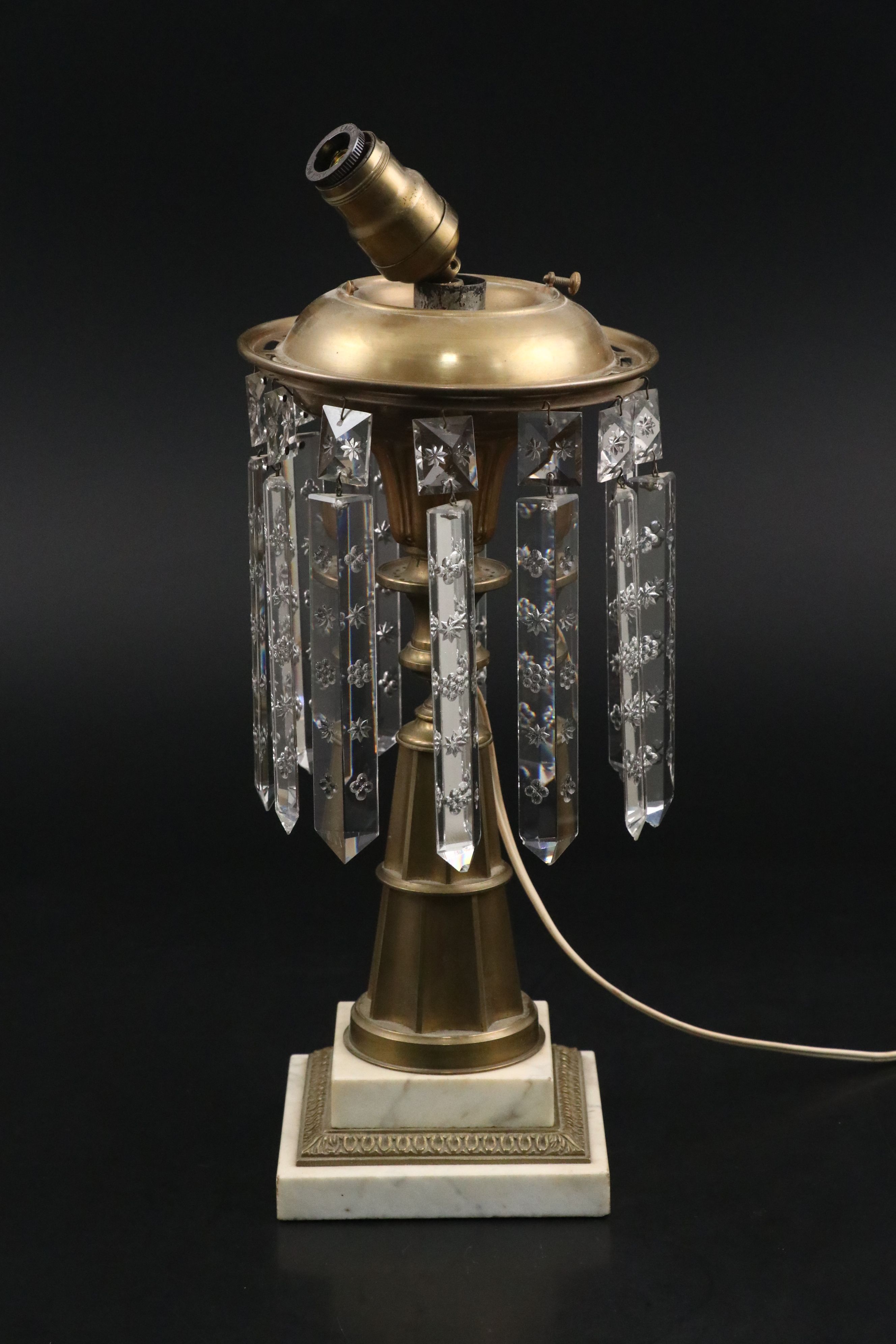 Victorian Astral Parlor Oil Lamp with Crystal Prisms, Adapted