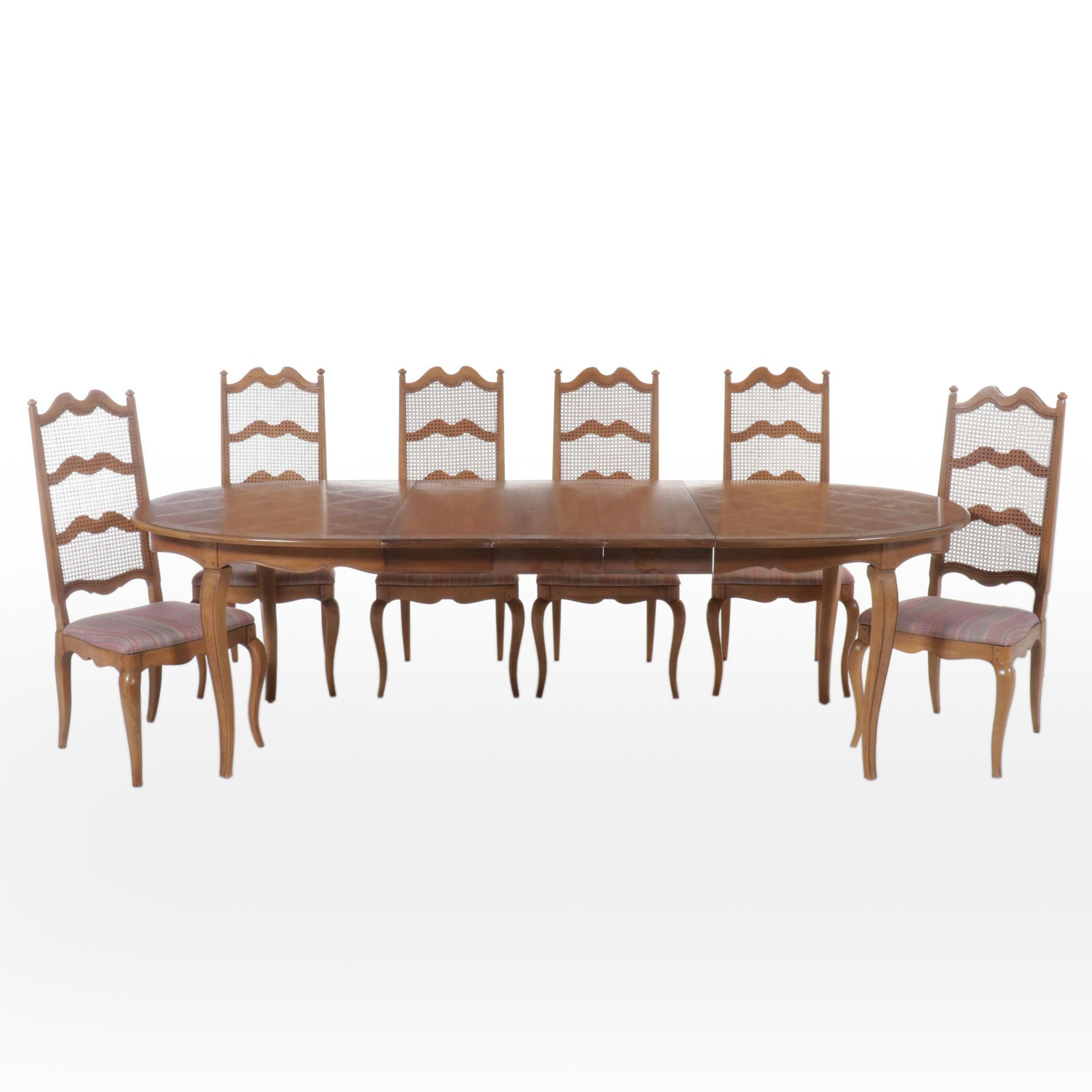 Seven Piece French Provincial Style Dining Set with Cane Back Chairs