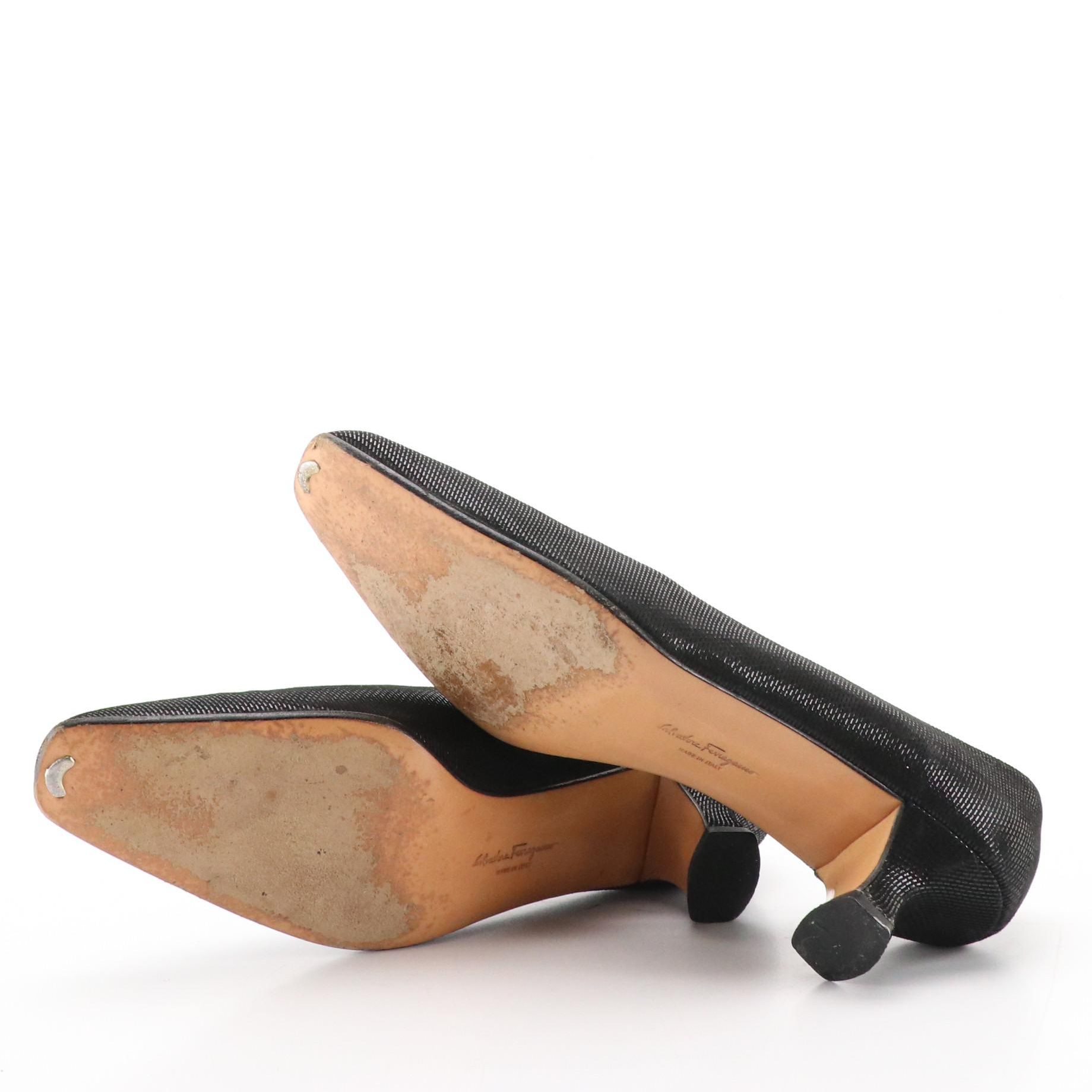 Salvatore Ferragamo Shiny Suede Low Heeled Shoes, Bally Heeled Leather Loafers