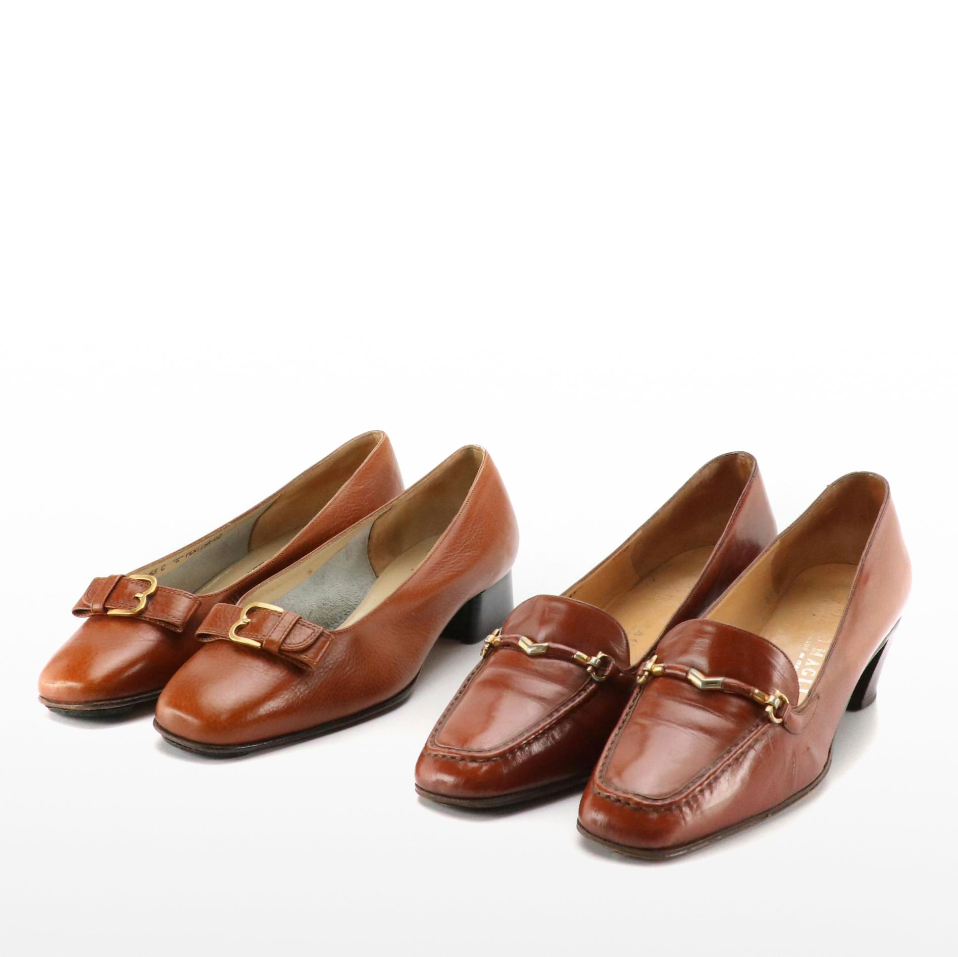 Bally and Bruno Magli Caramel Brown Leather Low-Heeled Shoes