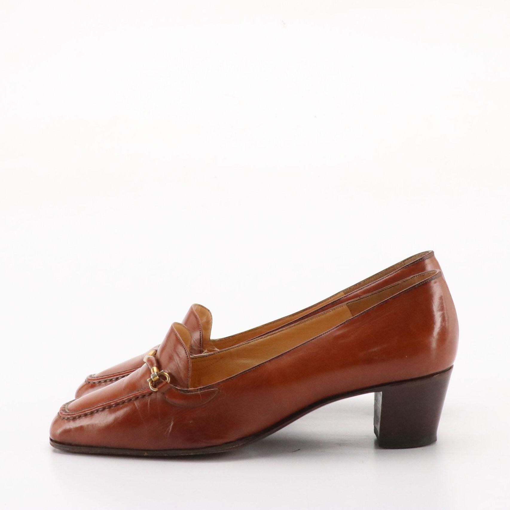 Bally and Bruno Magli Caramel Brown Leather Low-Heeled Shoes