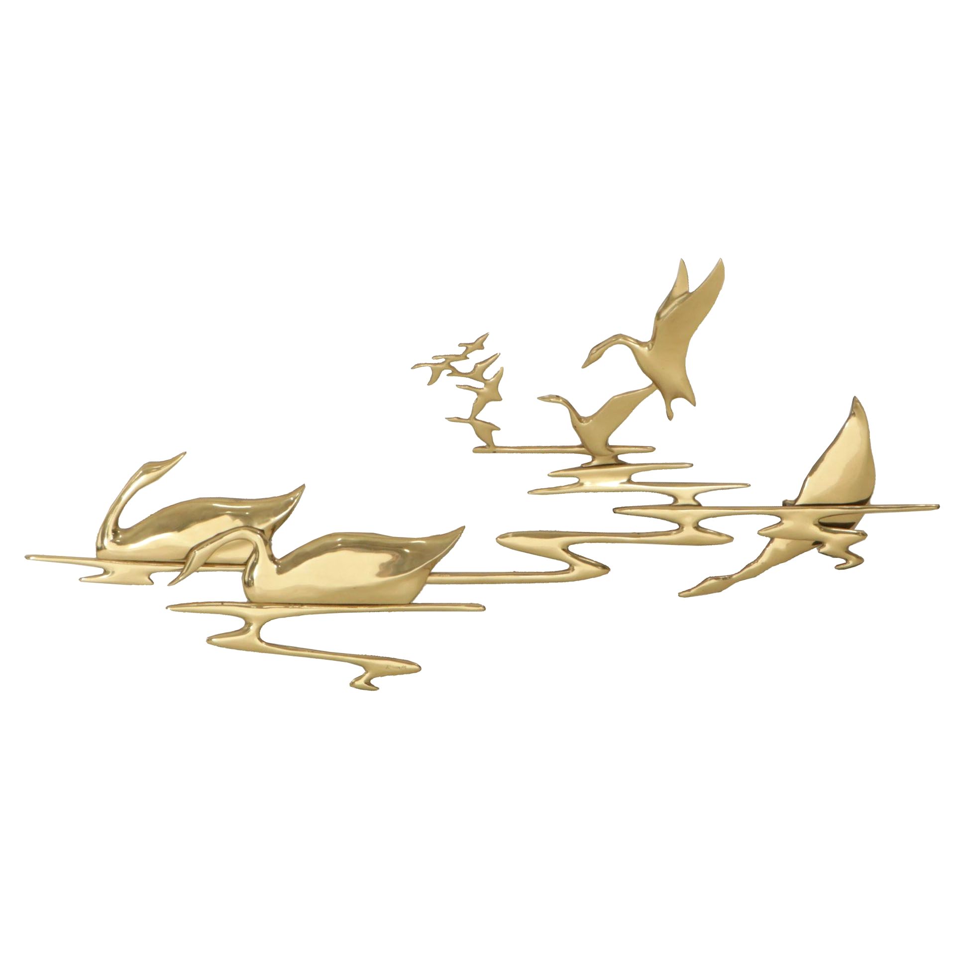 Mid Century Modern Swans on Water Enameled Metal Wall Art