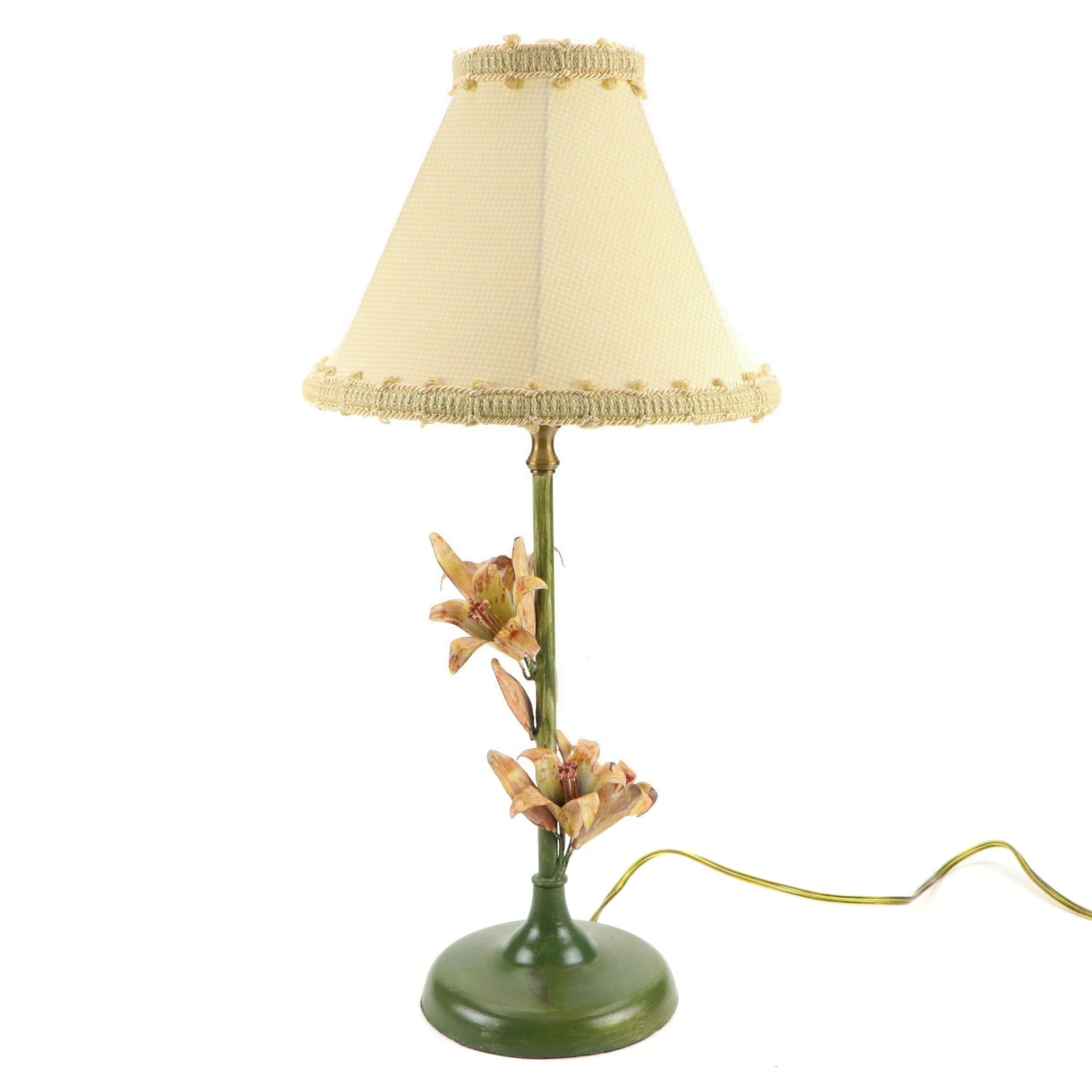 Wildwood Italian Modern Painted Lilies Table Lamp with Gingham Shade