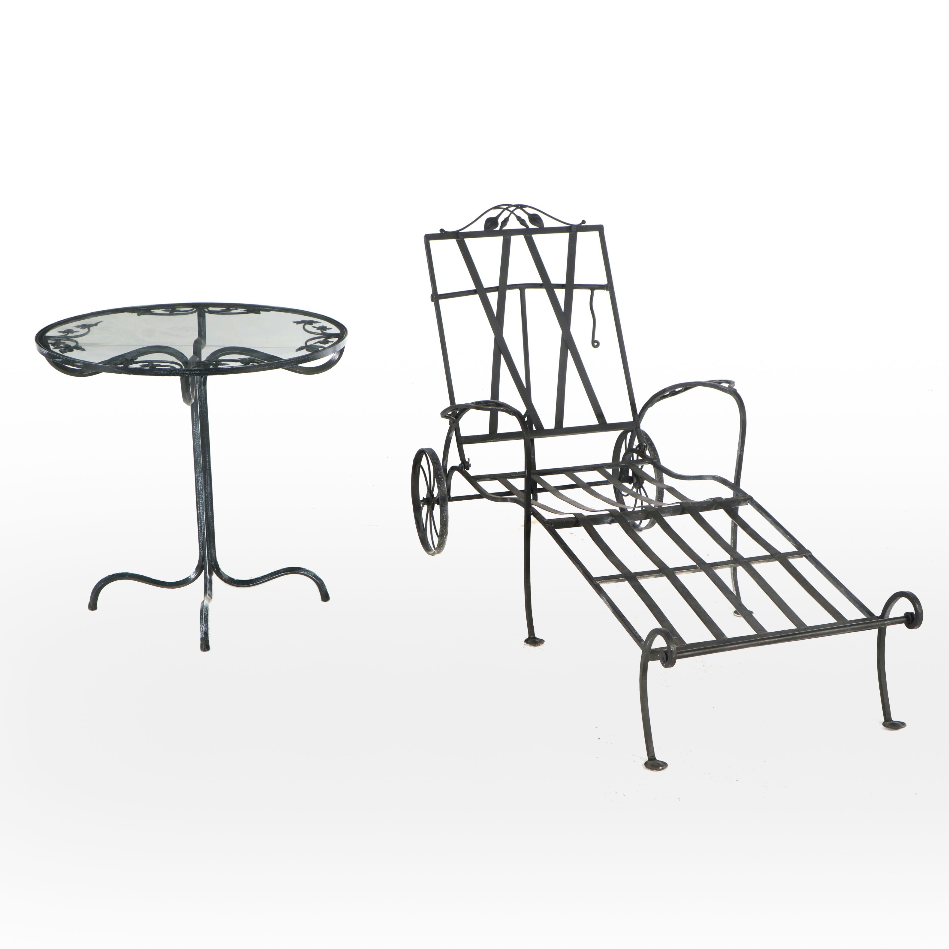 Wrought Iron Chaise Lounge and Matching Side Table