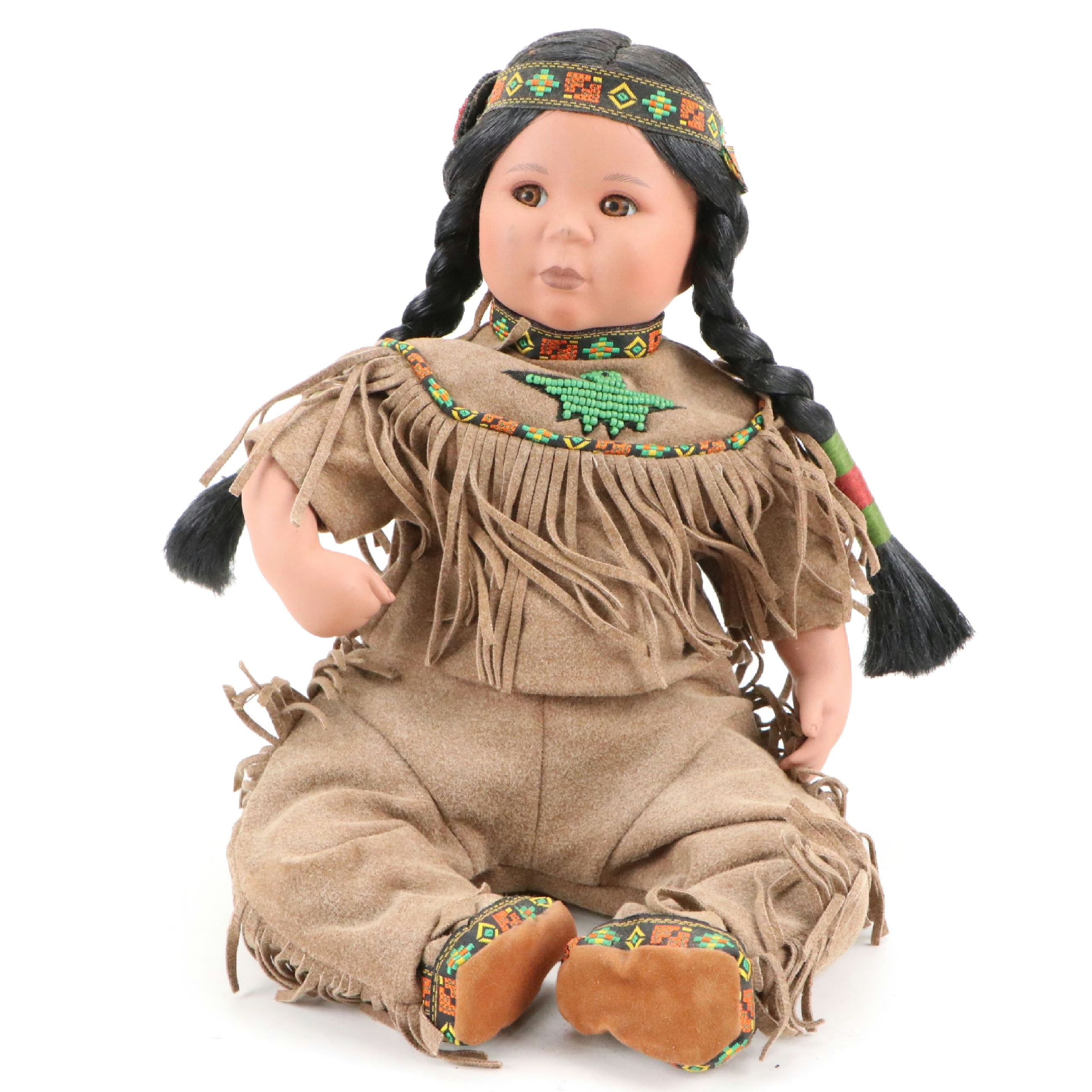 The Danbury Mint "Brave and Free" Bisque Porcelain Native American Doll
