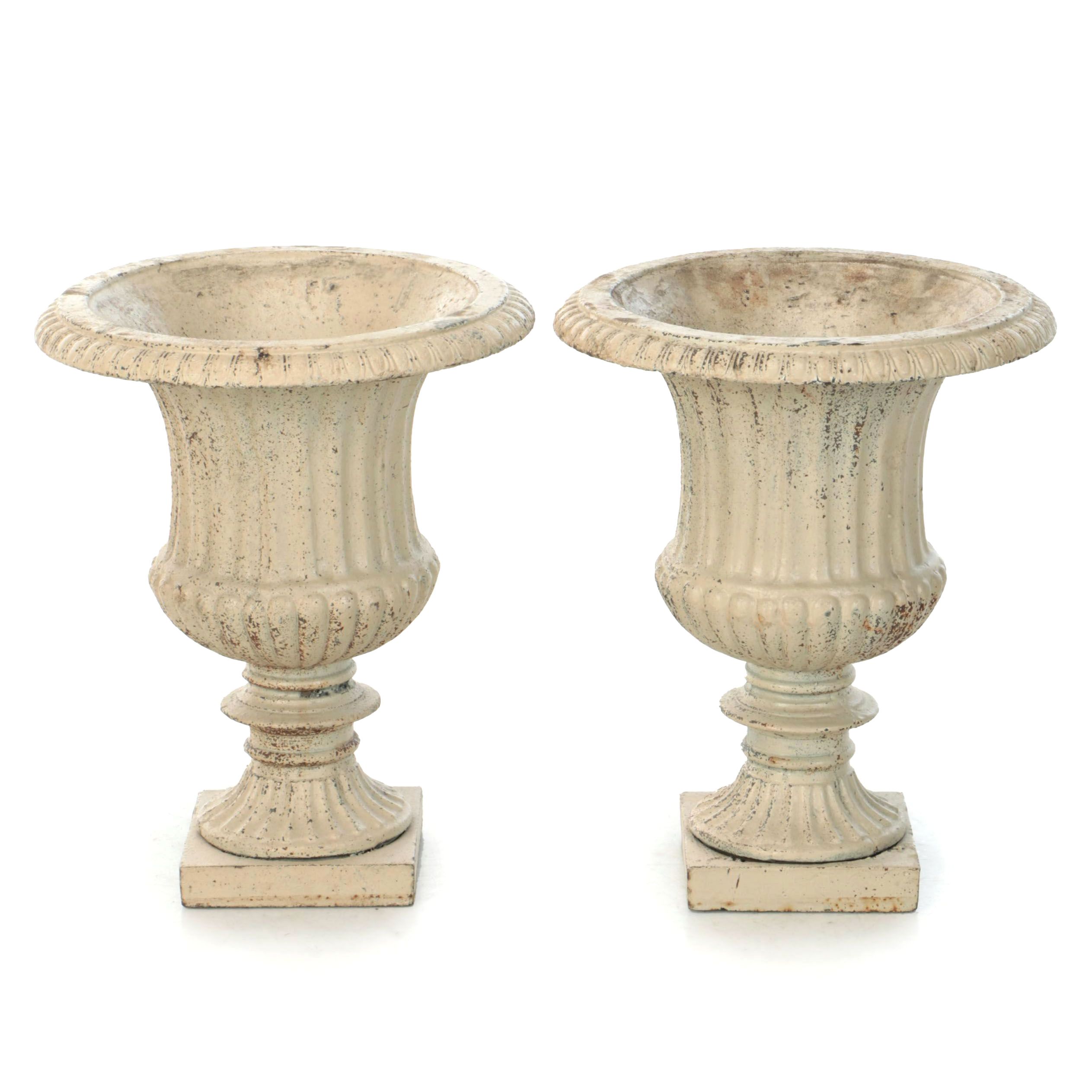 Neoclassical Style Painted Cast Iron Urn Planter Pair