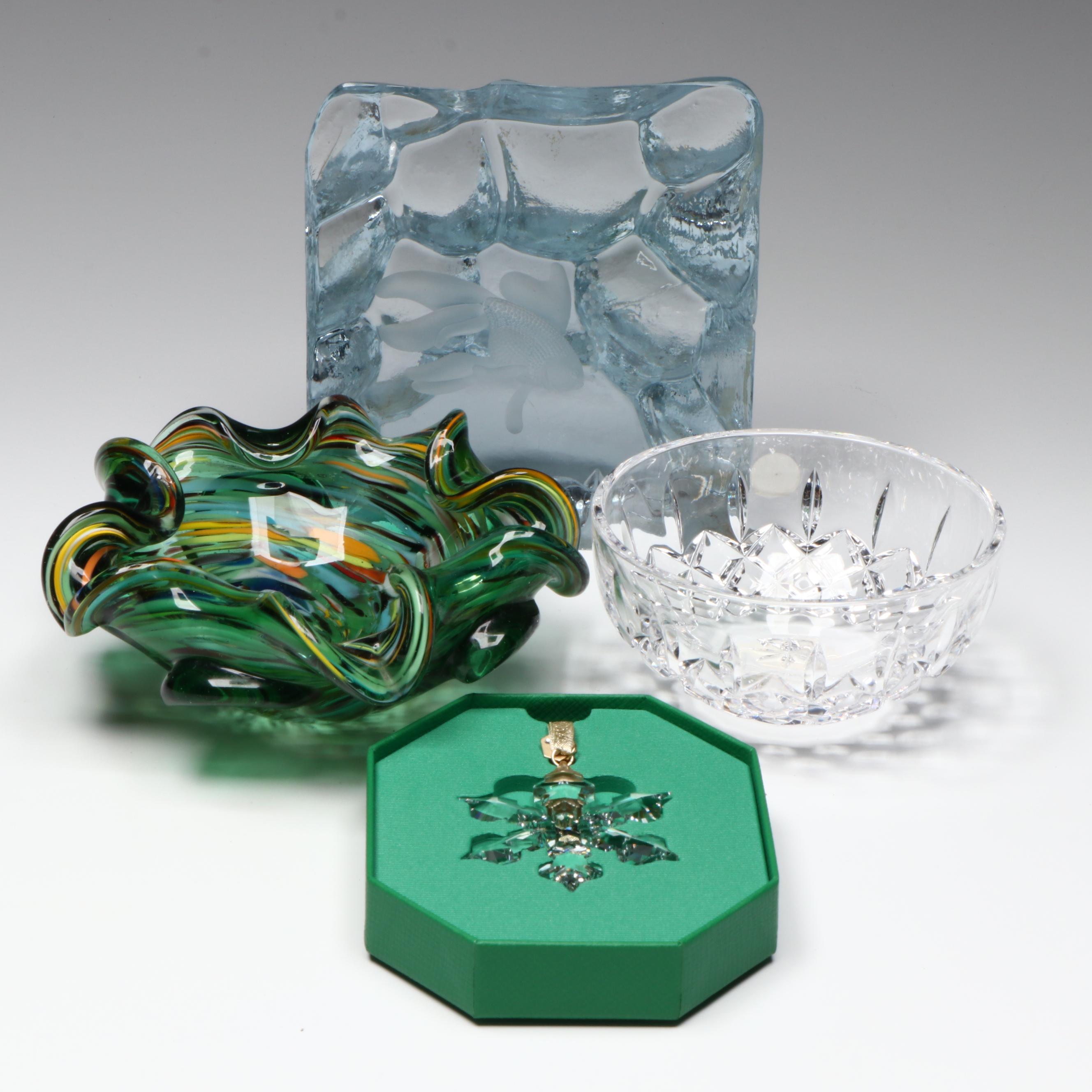 Waterford Crystal Bowl with Swarovski Ornament and Other Glass Bowl and Figure