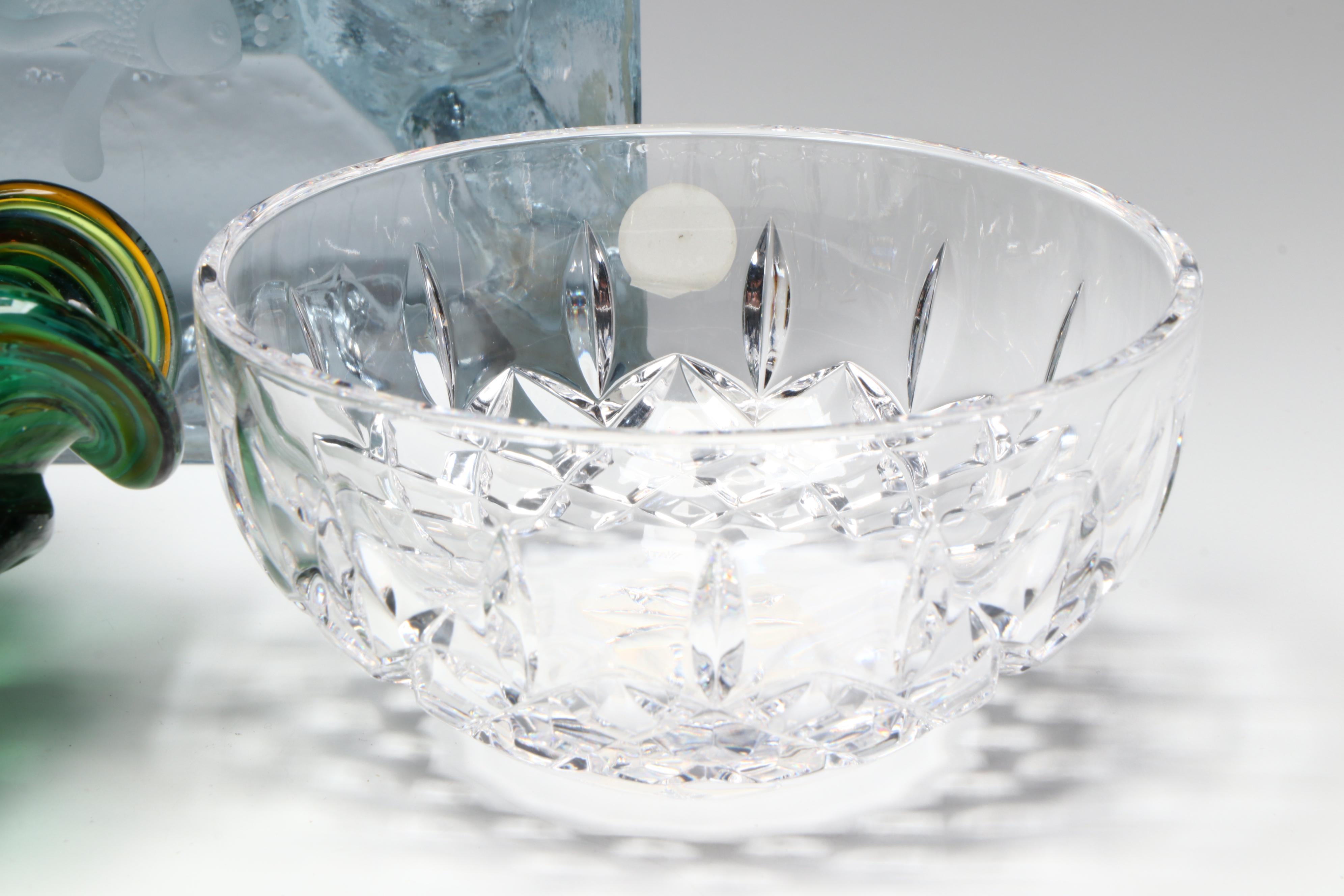 Waterford Crystal Bowl with Swarovski Ornament and Other Glass Bowl and Figure