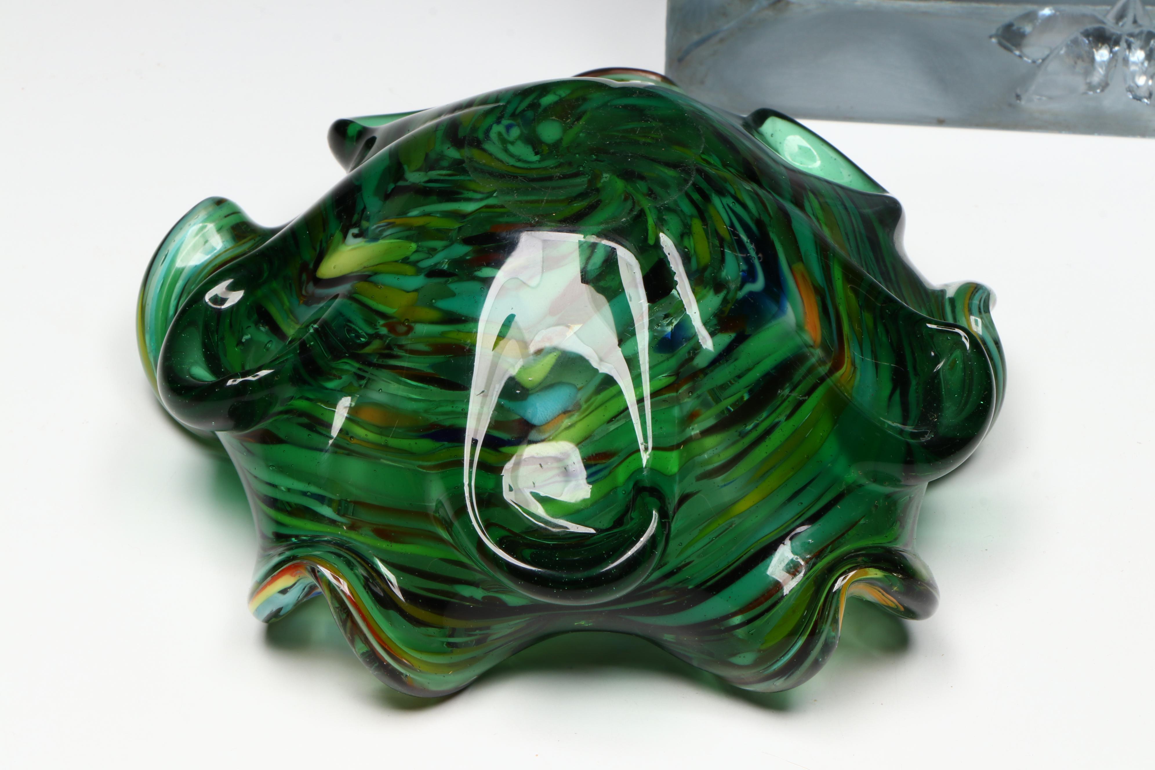 Waterford Crystal Bowl with Swarovski Ornament and Other Glass Bowl and Figure