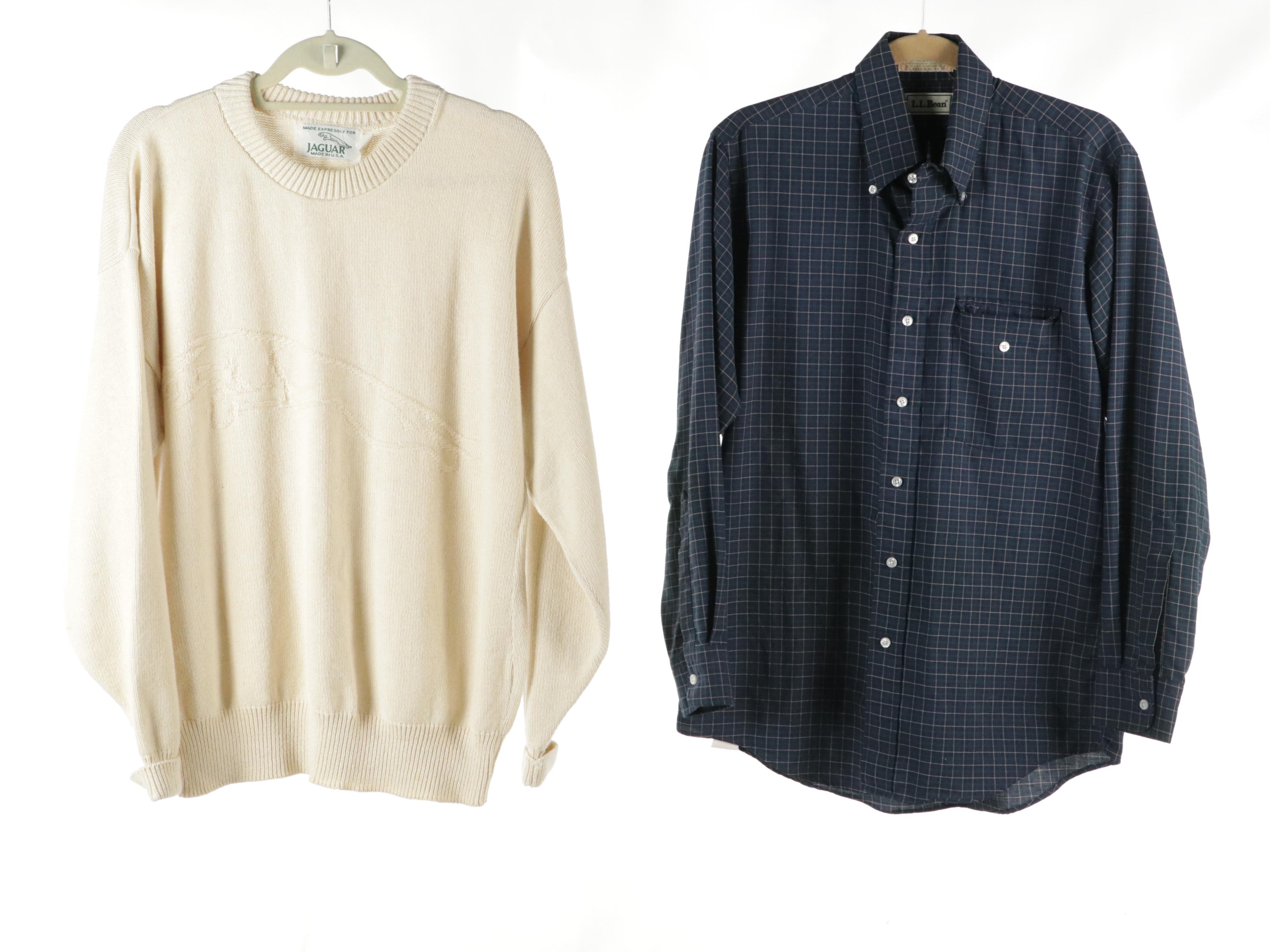 Men's Jaguar Knit Sweater and L.L.Bean Long Sleeve Button-Down Tops