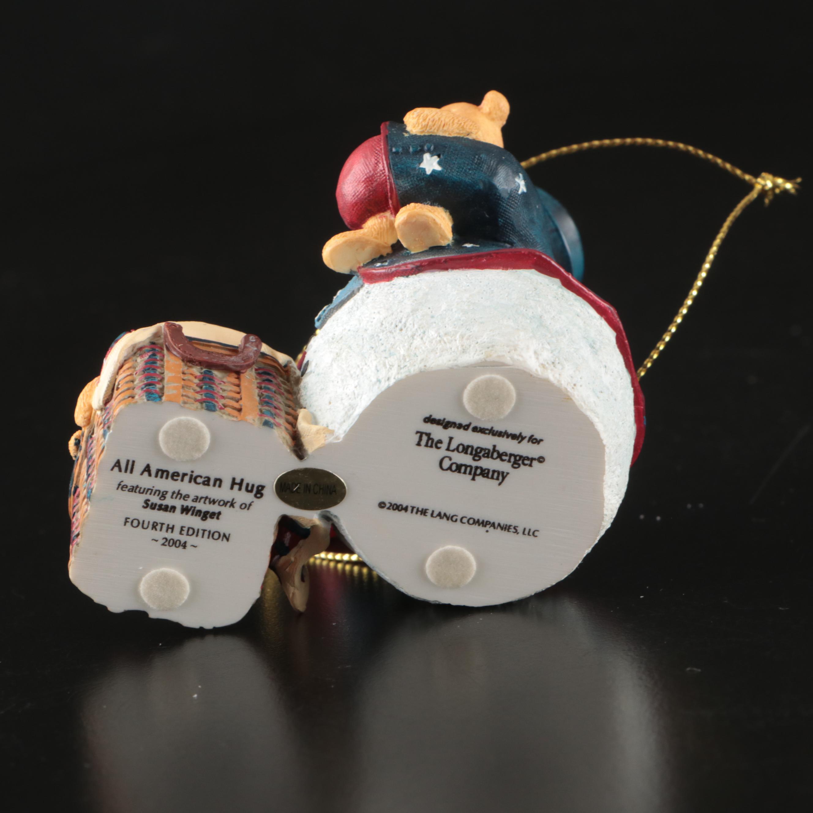 Longaberger "All American Hug" Ornament and Angel Figurine with Light-Up Bouquet