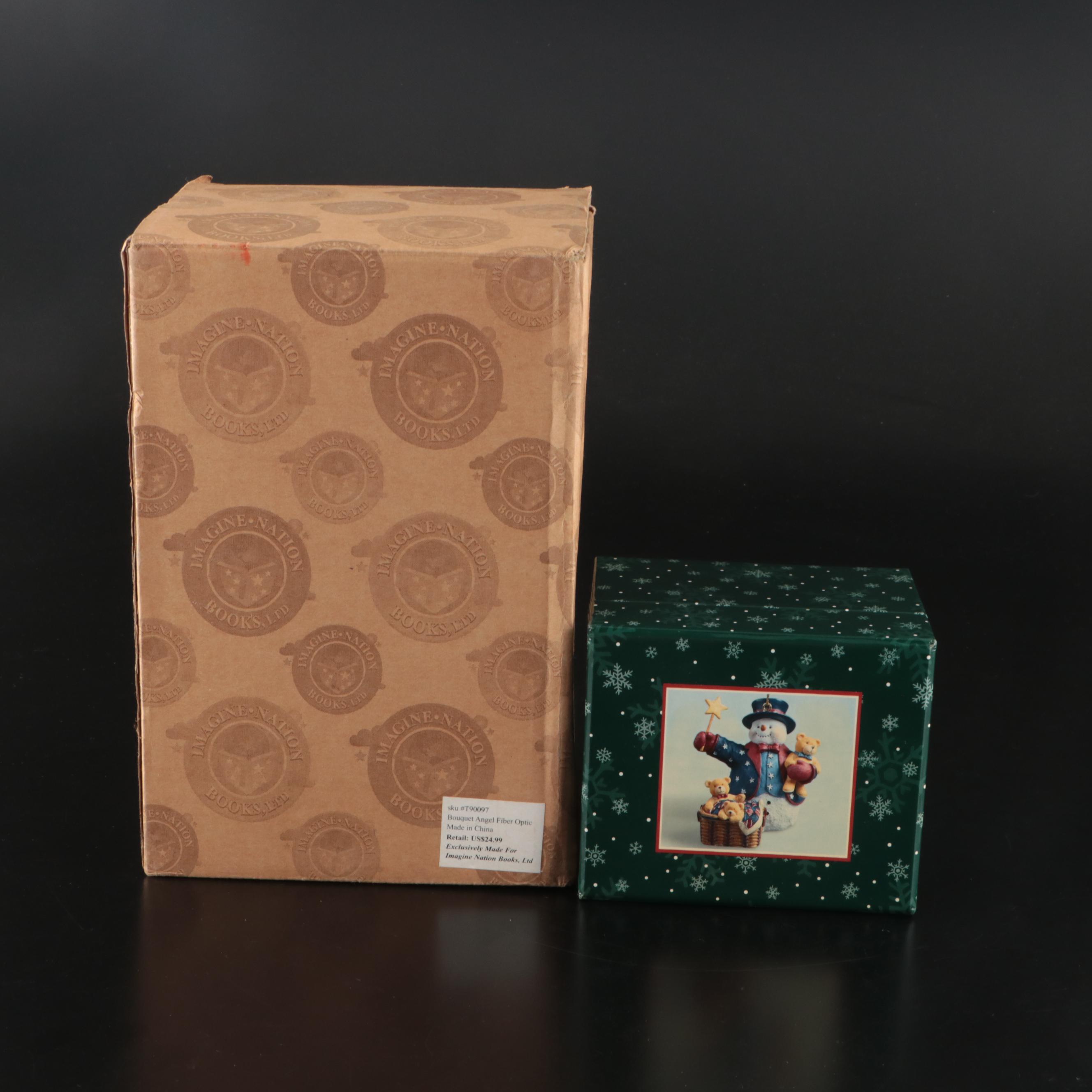 Longaberger "All American Hug" Ornament and Angel Figurine with Light-Up Bouquet