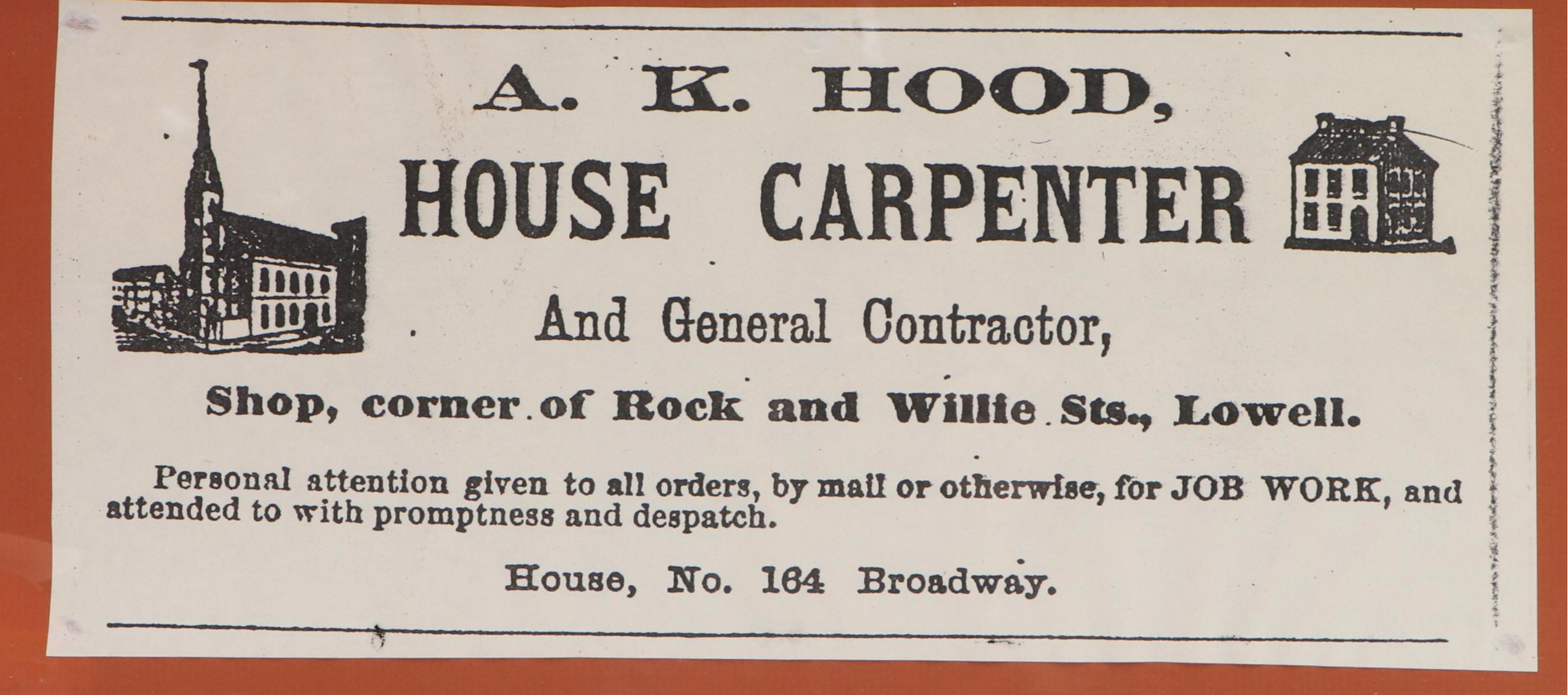 A. K. Hood Reproduction Carpenter Advertisement
