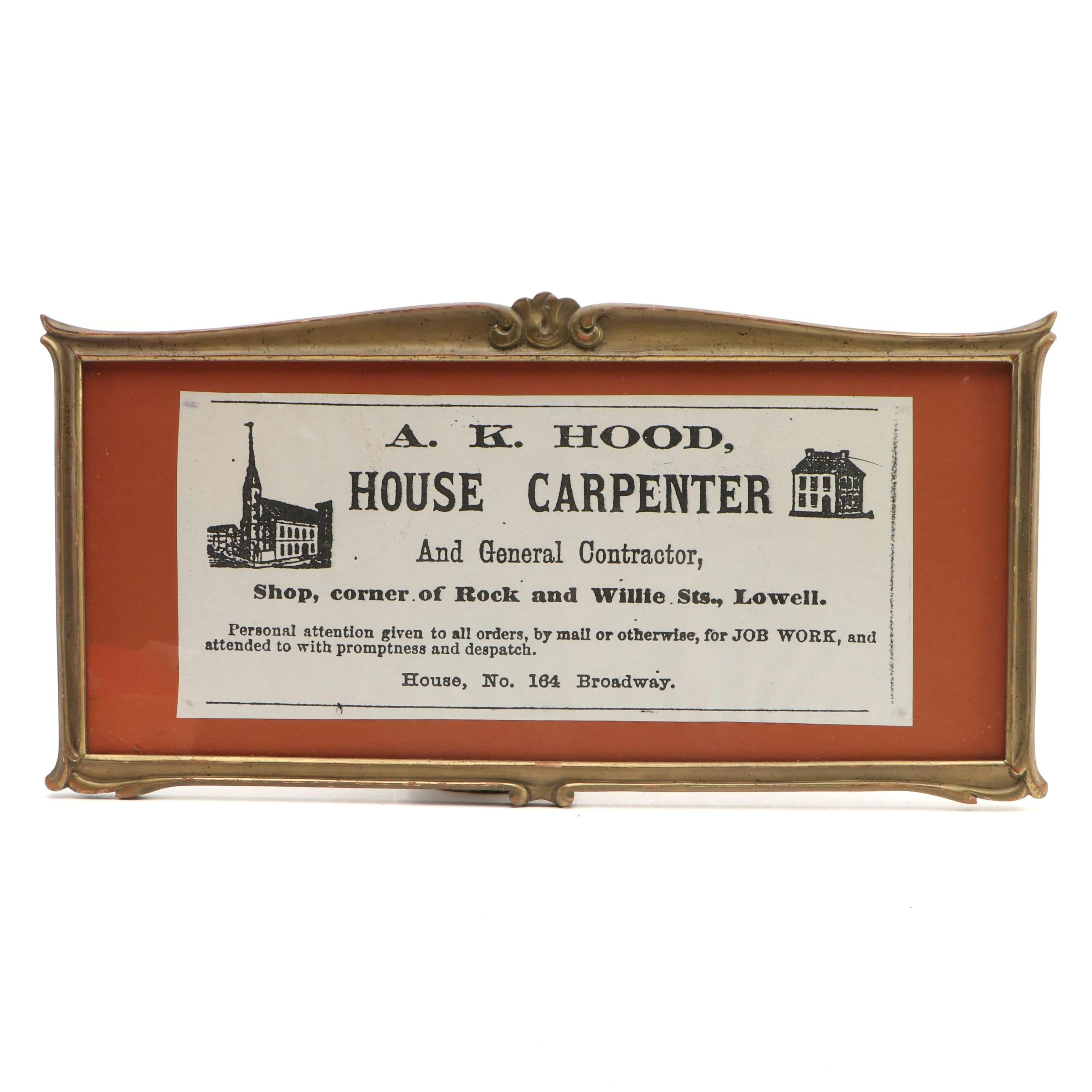 A. K. Hood Reproduction Carpenter Advertisement