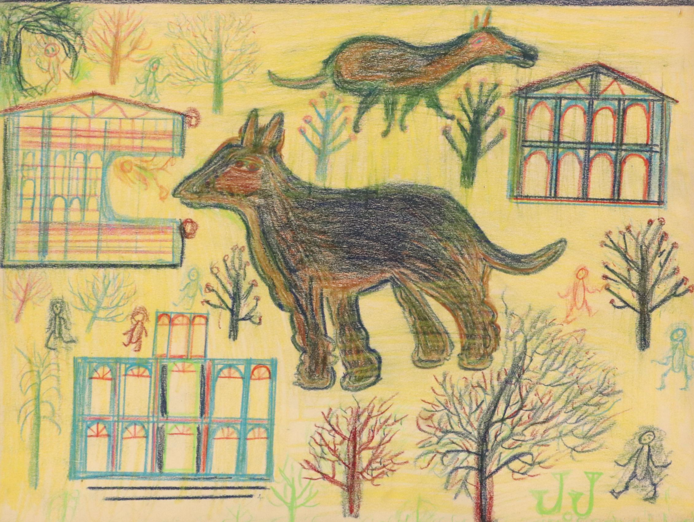 Self-Taught Artist Wax Stick Drawing, Mid-to-Late 20th Century