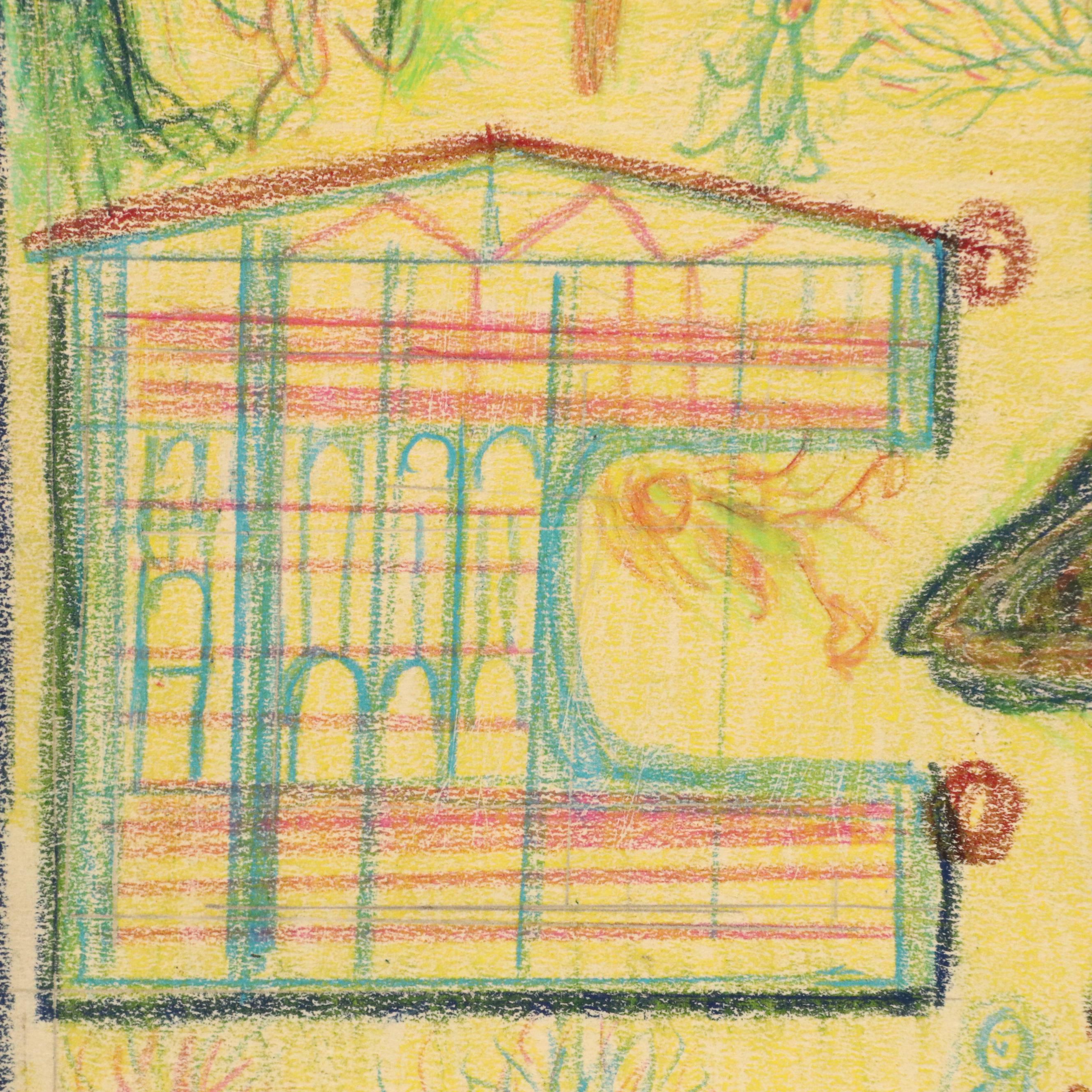 Self-Taught Artist Wax Stick Drawing, Mid-to-Late 20th Century