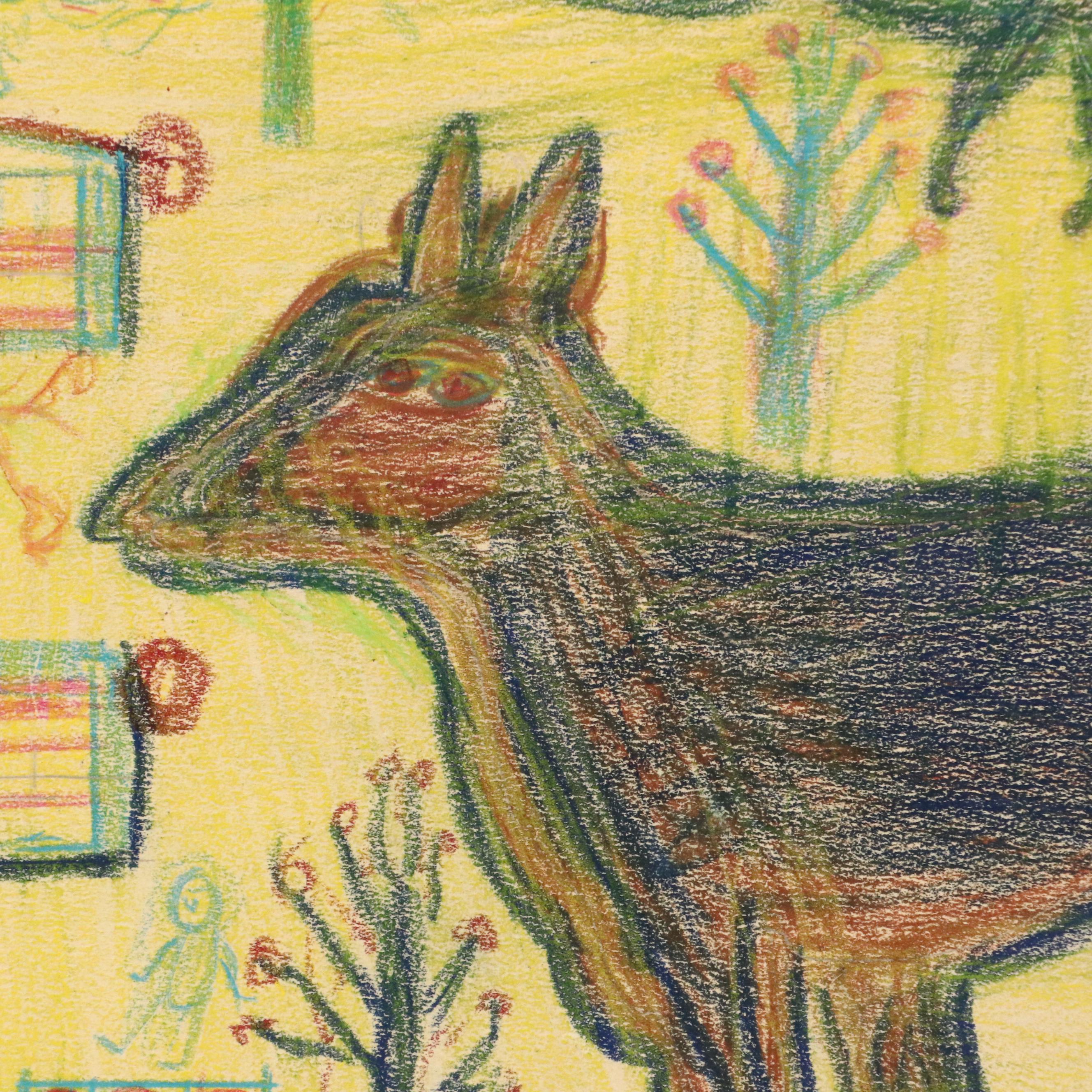 Self-Taught Artist Wax Stick Drawing, Mid-to-Late 20th Century