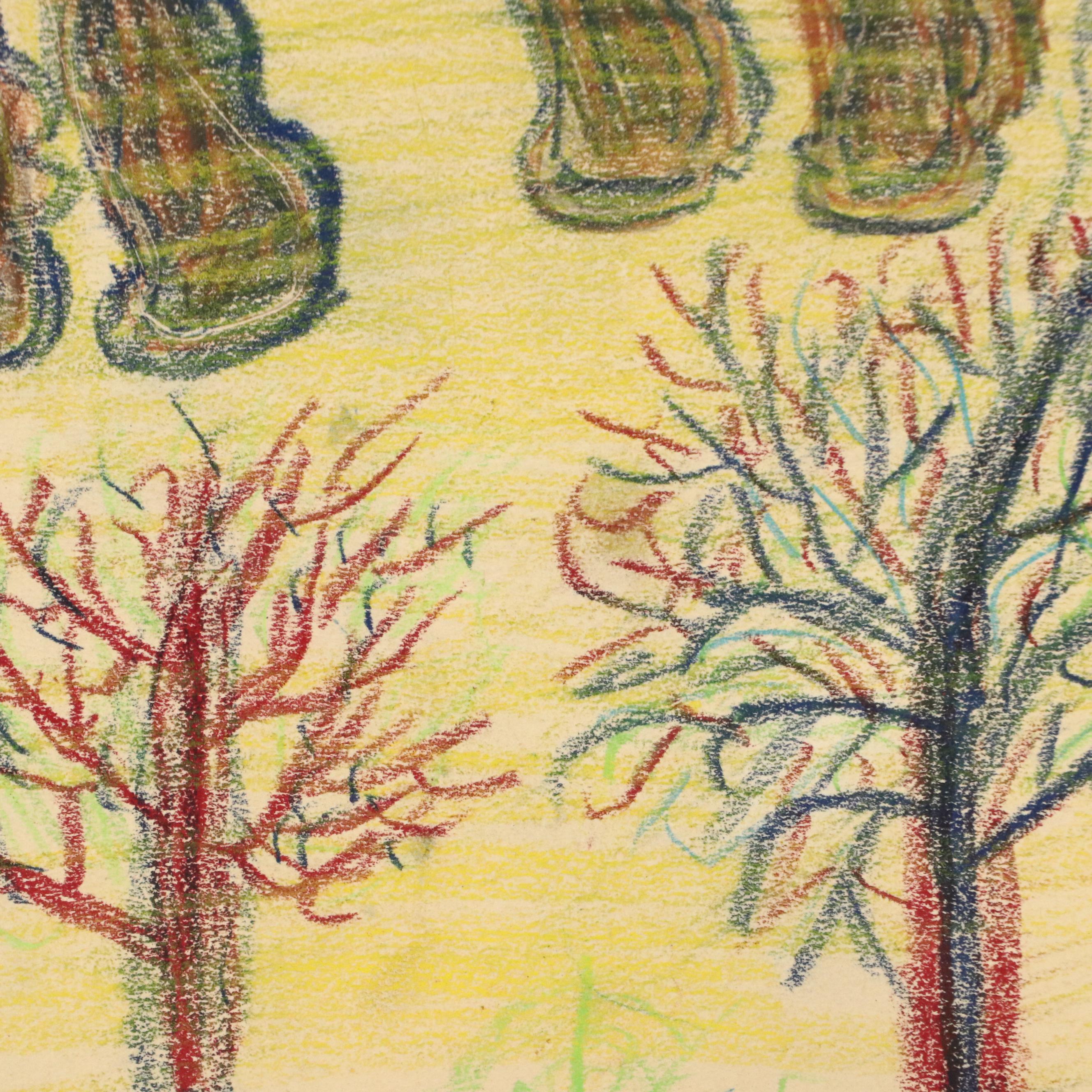 Self-Taught Artist Wax Stick Drawing, Mid-to-Late 20th Century