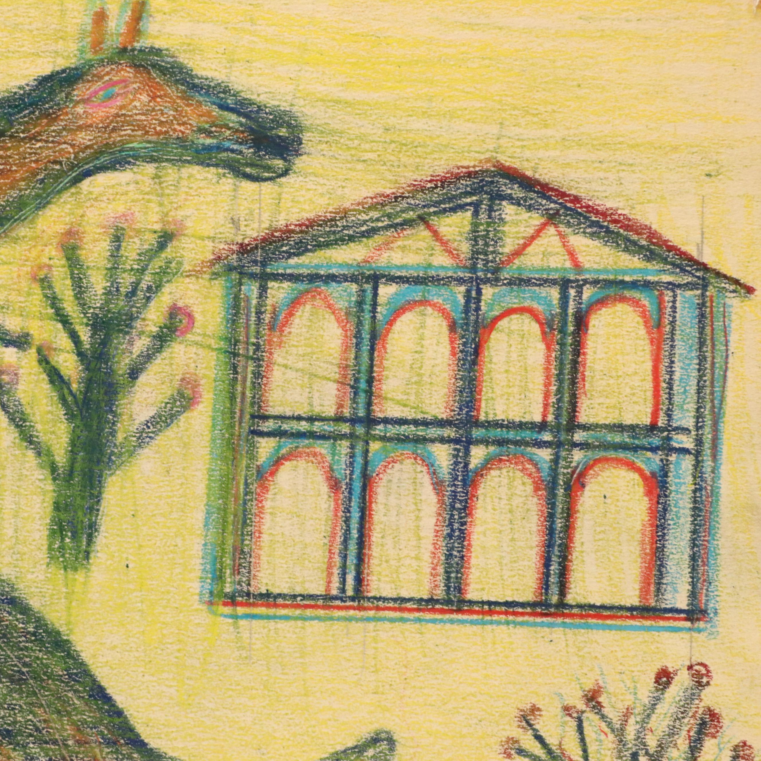 Self-Taught Artist Wax Stick Drawing, Mid-to-Late 20th Century