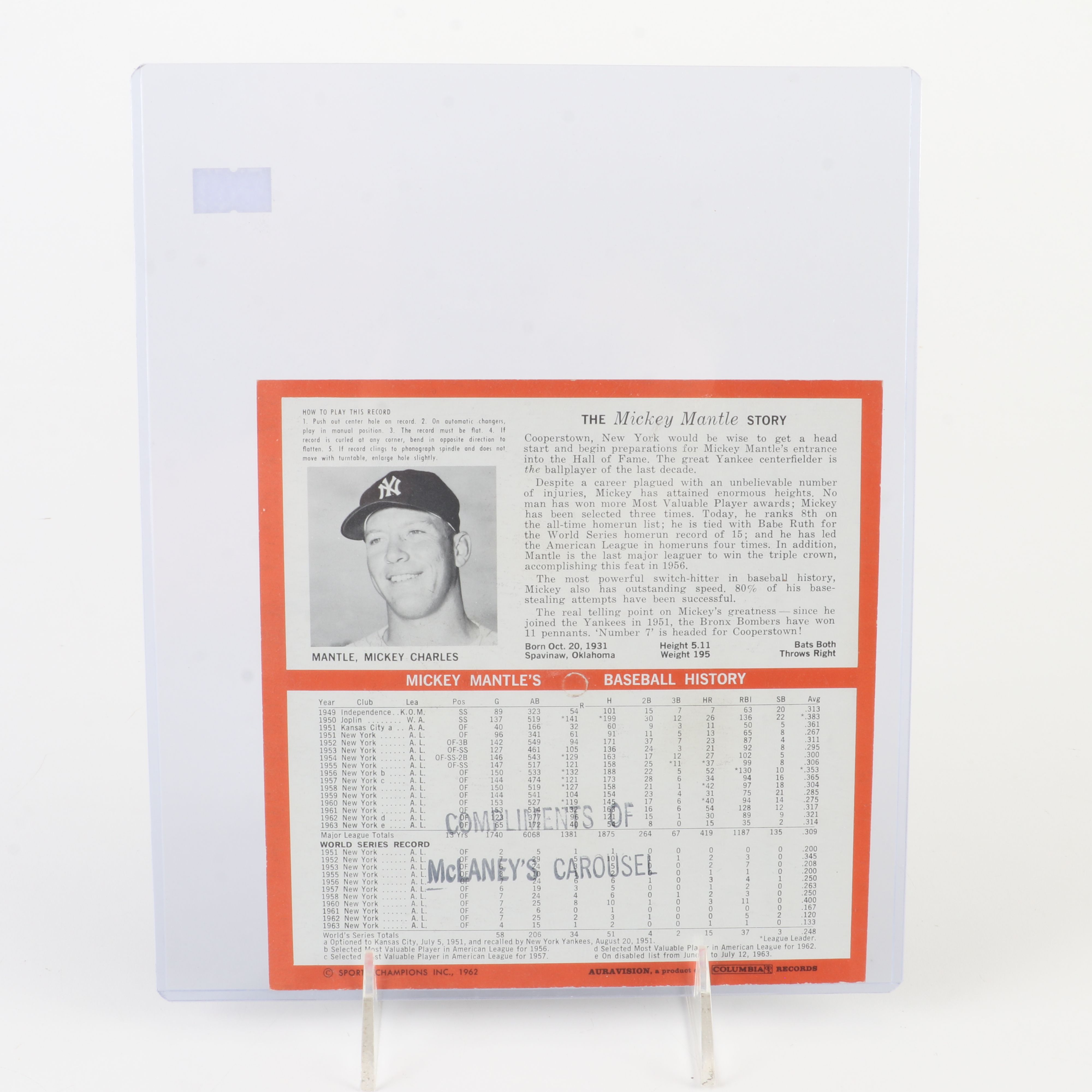 1964 Auravision Mickey Mantle, Roger Maris, and Frank Robinson Records