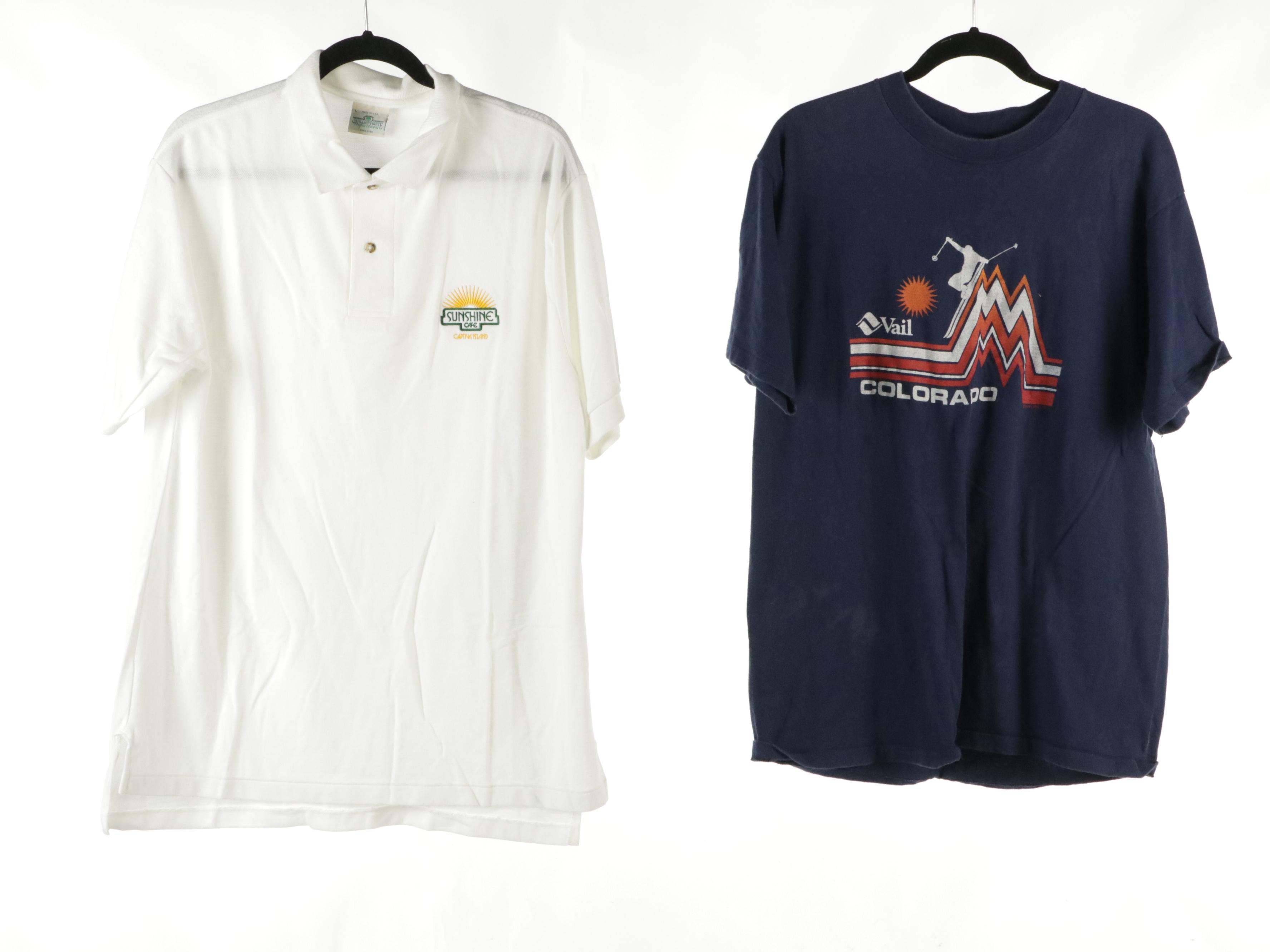 Men's "Vail," "Sunshine Cafe" and Other Branded Cotton Polo Shirts & T-Shirt