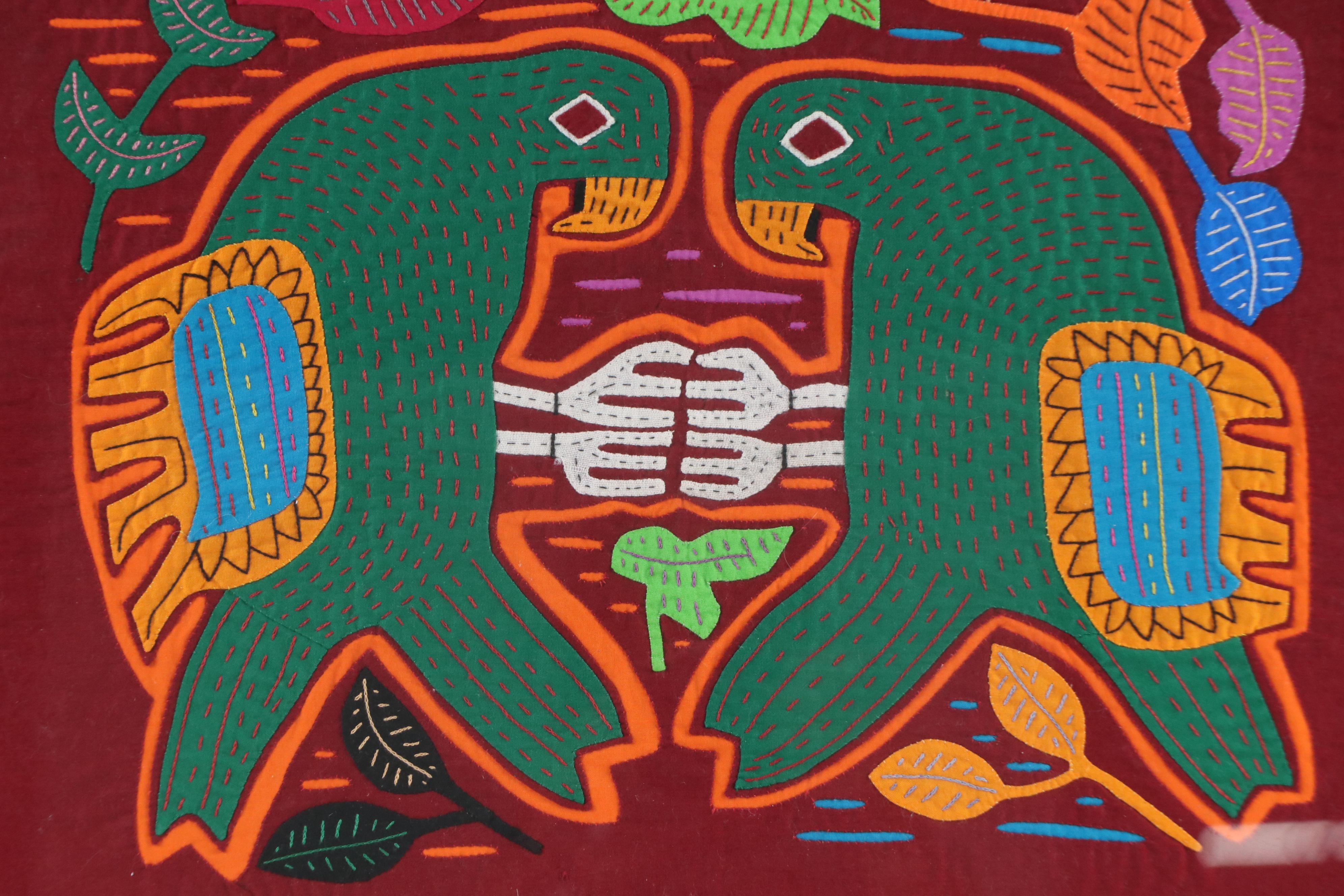 Framed Mola Textile Folk Art, Mid–Late 20th Century