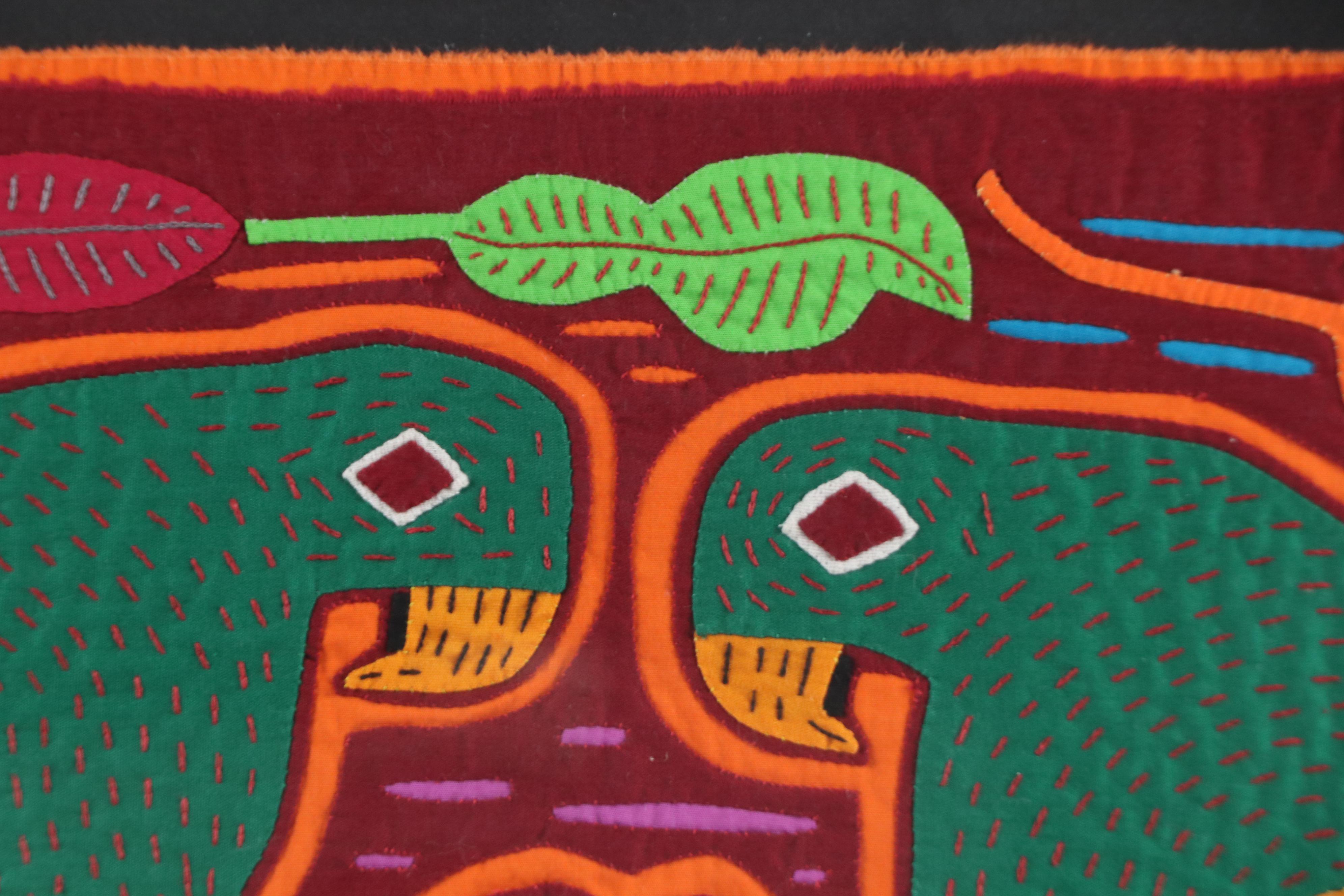 Framed Mola Textile Folk Art, Mid–Late 20th Century