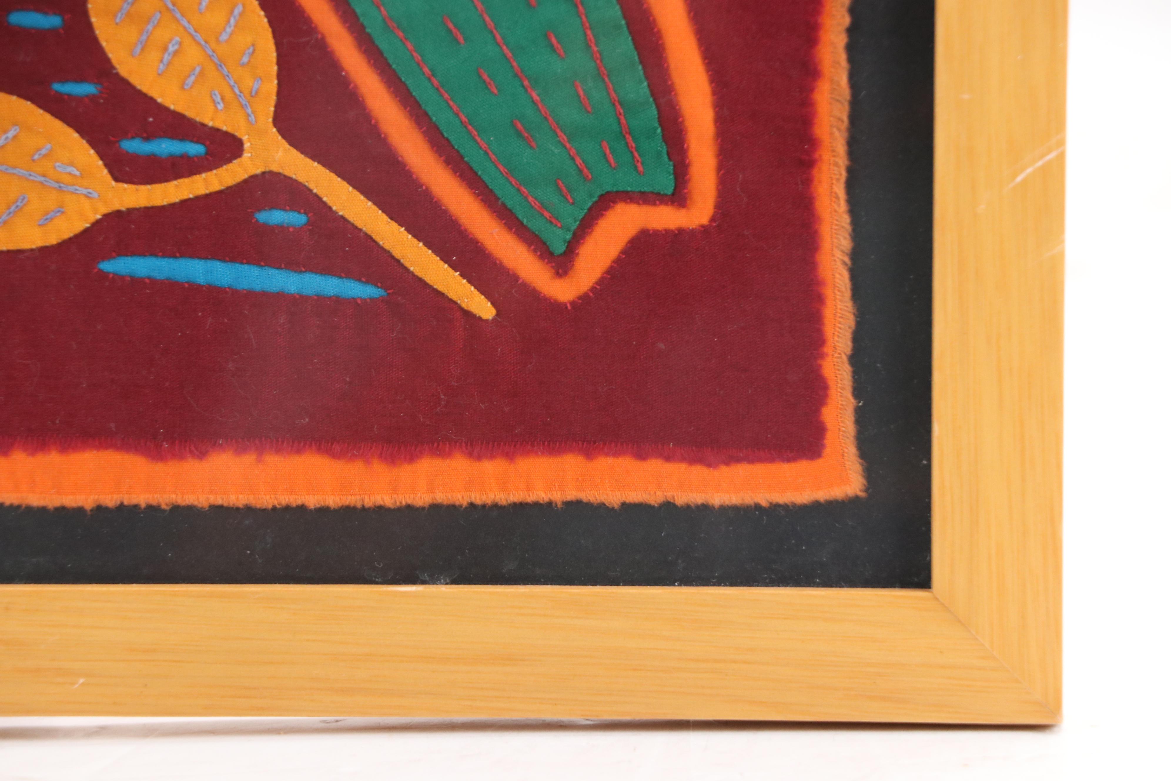 Framed Mola Textile Folk Art, Mid–Late 20th Century