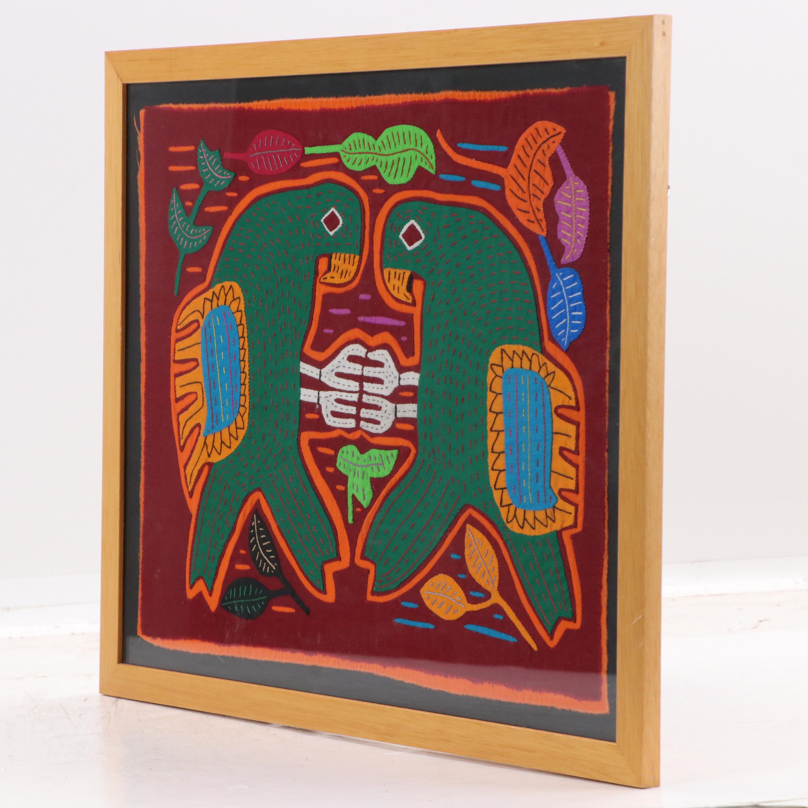 Framed Mola Textile Folk Art, Mid–Late 20th Century