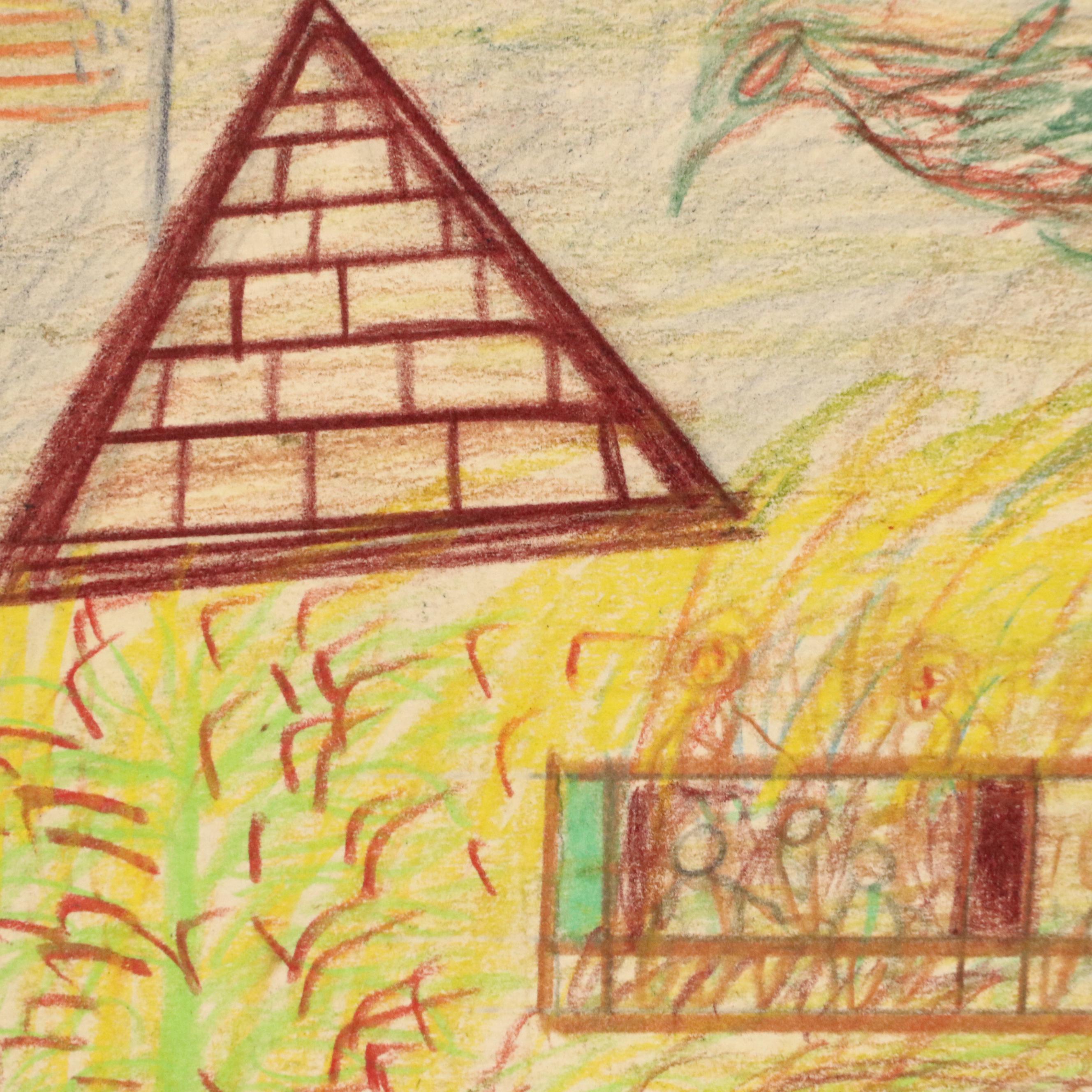 Self-Taught Artist Wax Stick Drawing, Mid-to-Late 20th Century