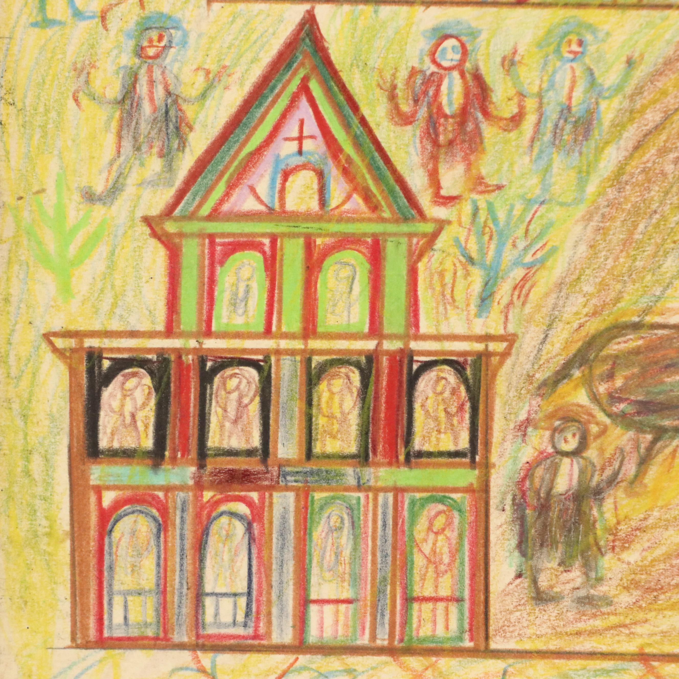 Self-Taught Artist Wax Stick Drawing, Mid-to-Late 20th Century