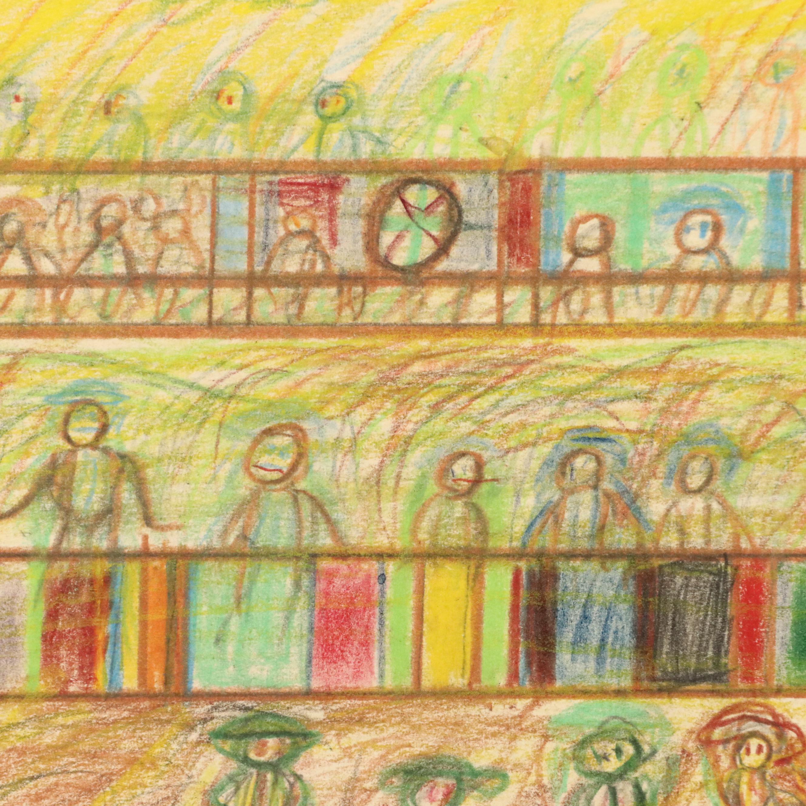 Self-Taught Artist Wax Stick Drawing, Mid-to-Late 20th Century