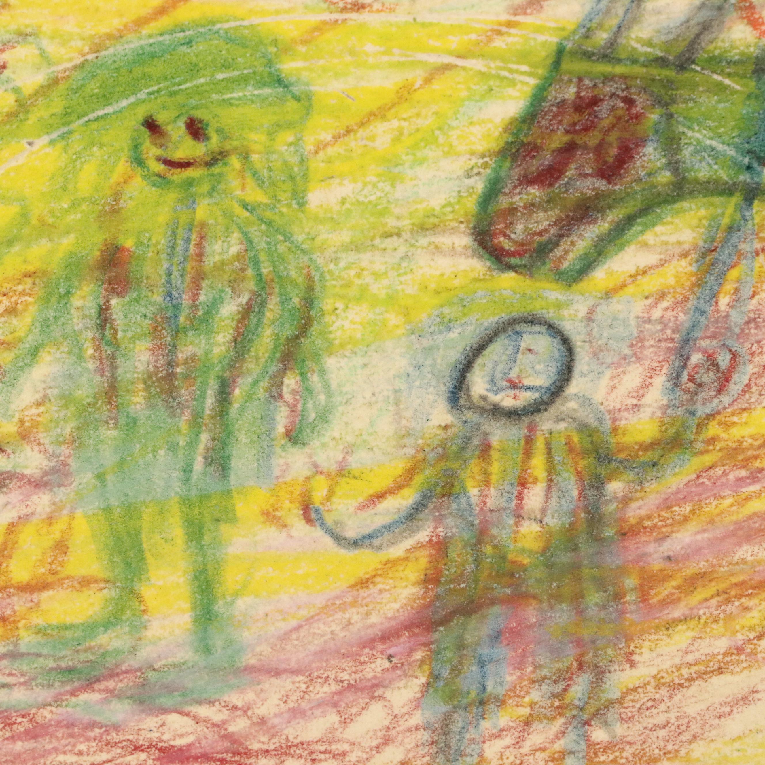 Self-Taught Artist Wax Stick Drawing, Mid-to-Late 20th Century