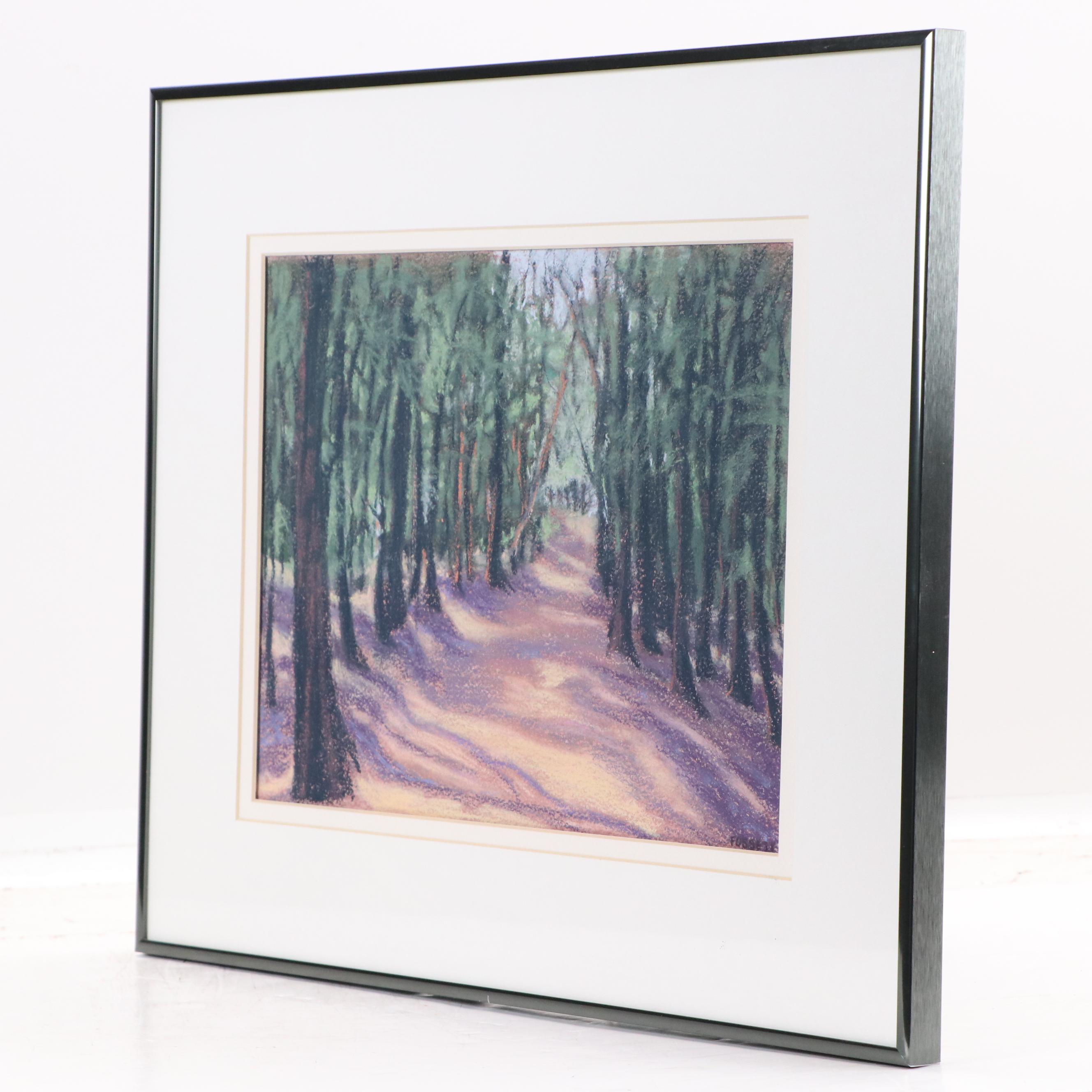 Impressionistic Pastel Drawing of Hawaiian Landscape "Moloka'i Pines," 20th C.