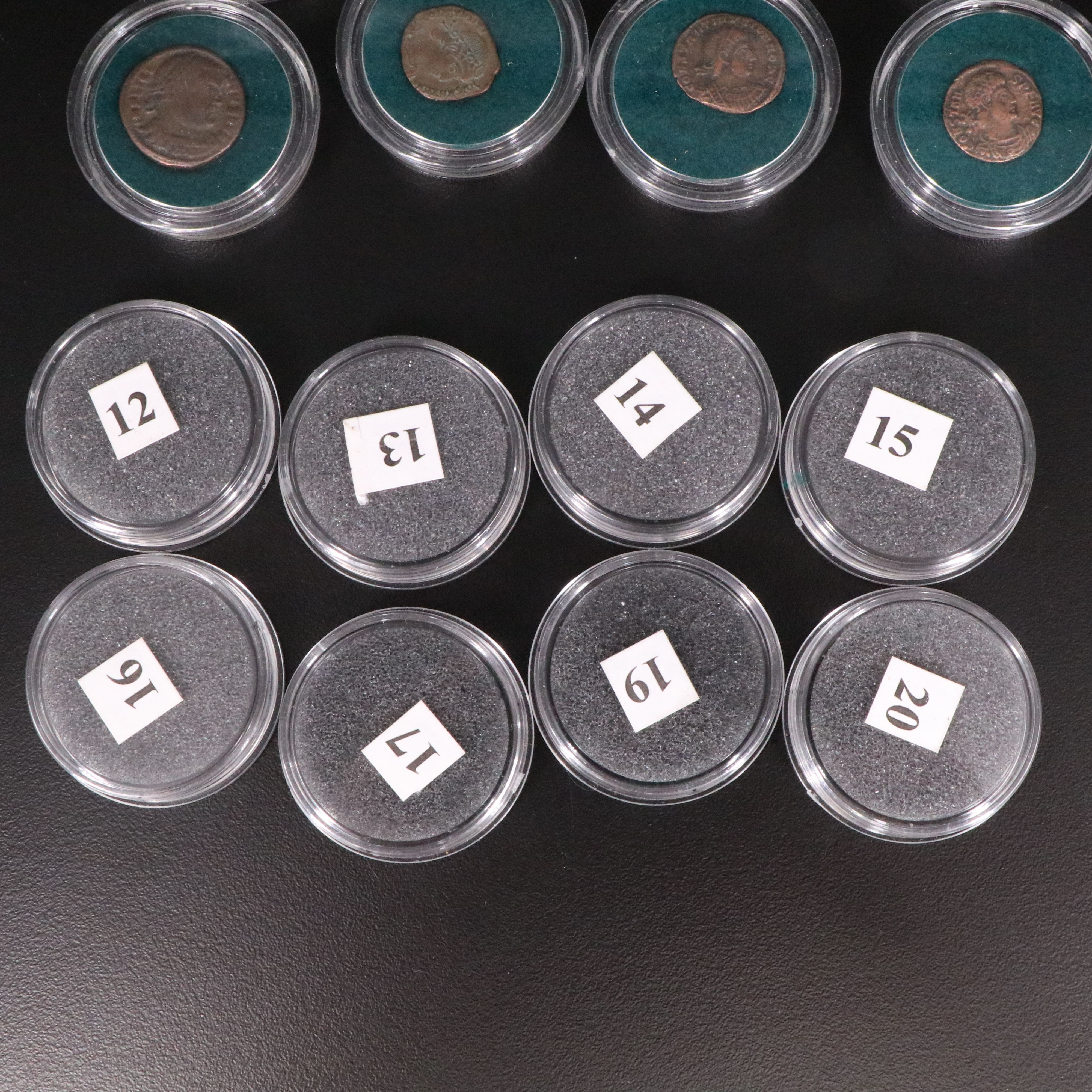 Sixteen Ancient Roman Imperial Bronze Coins, ca. 250 to 350 A.D.