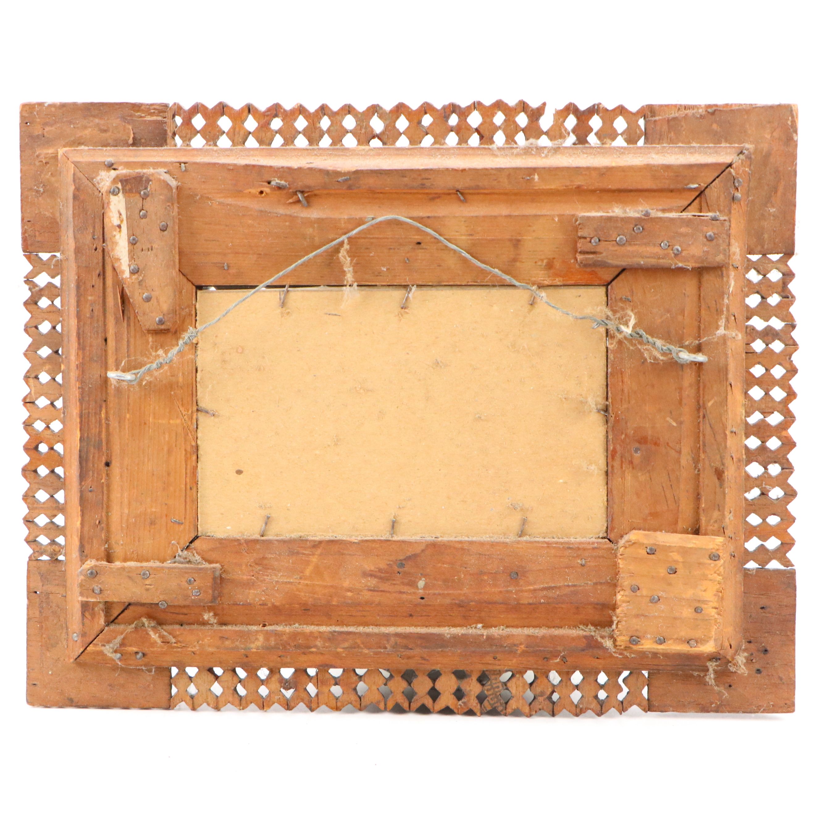 Hand-Carved Wooden Tramp Art Picture Frame with Photo of Labrador, Early 20th C.