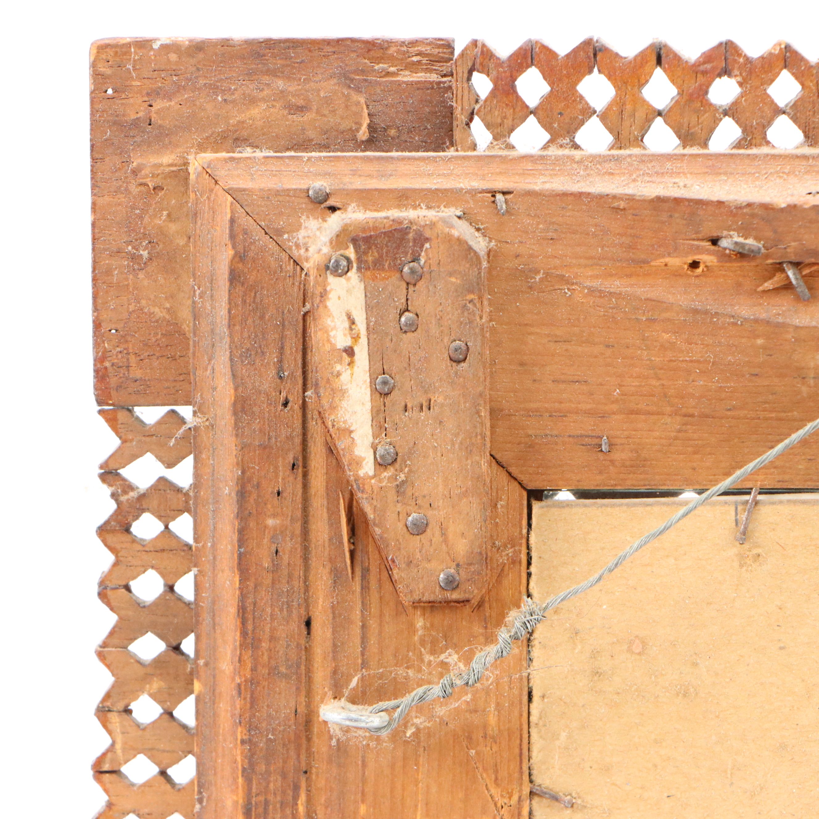 Hand-Carved Wooden Tramp Art Picture Frame with Photo of Labrador, Early 20th C.