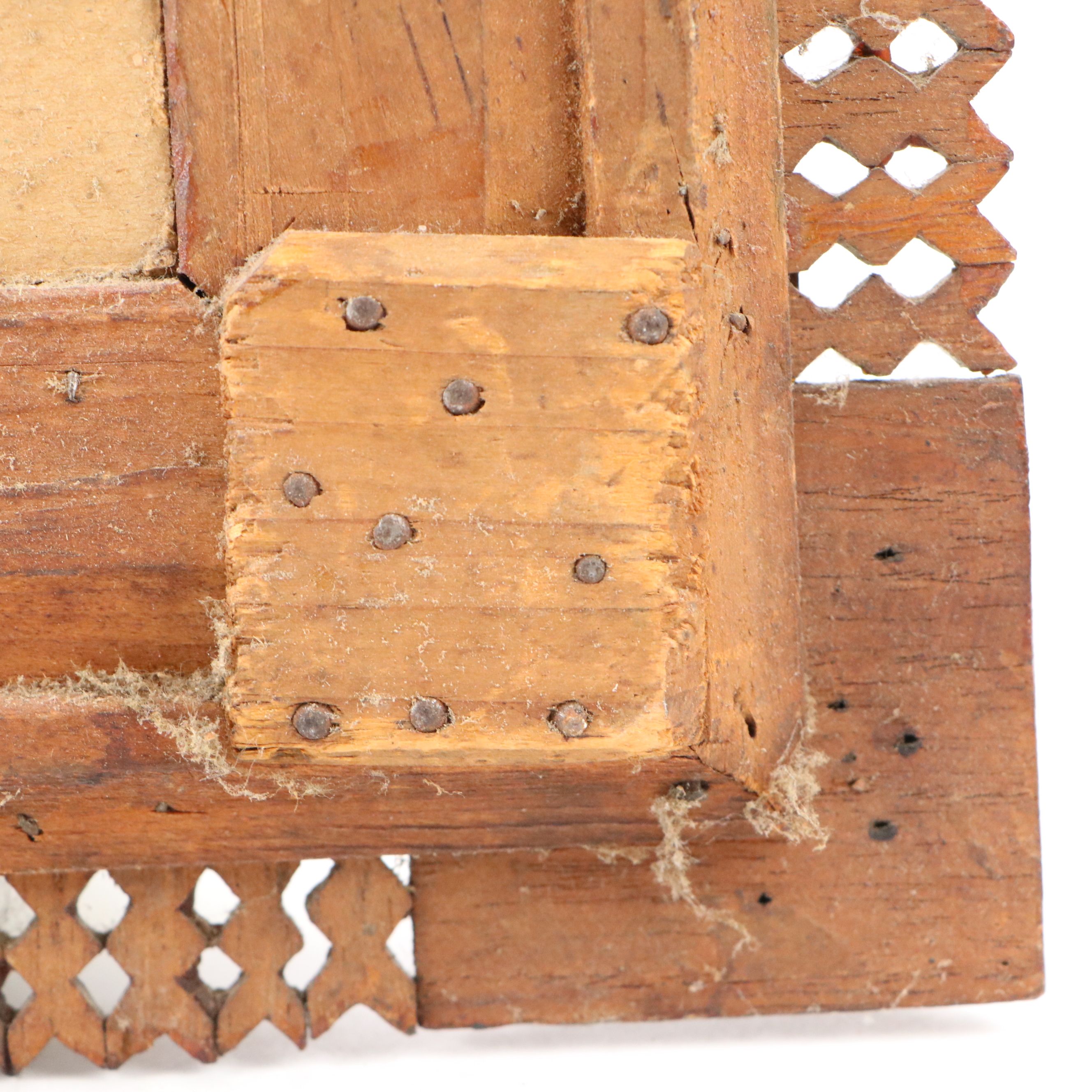 Hand-Carved Wooden Tramp Art Picture Frame with Photo of Labrador, Early 20th C.